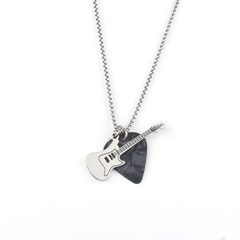 Electric Guitar & Pick Pendant Necklace Rock & Roll Guitar Pick Necklace, Stylish Guitar Pendant Jewelry, Musician Gift - aiprintlab