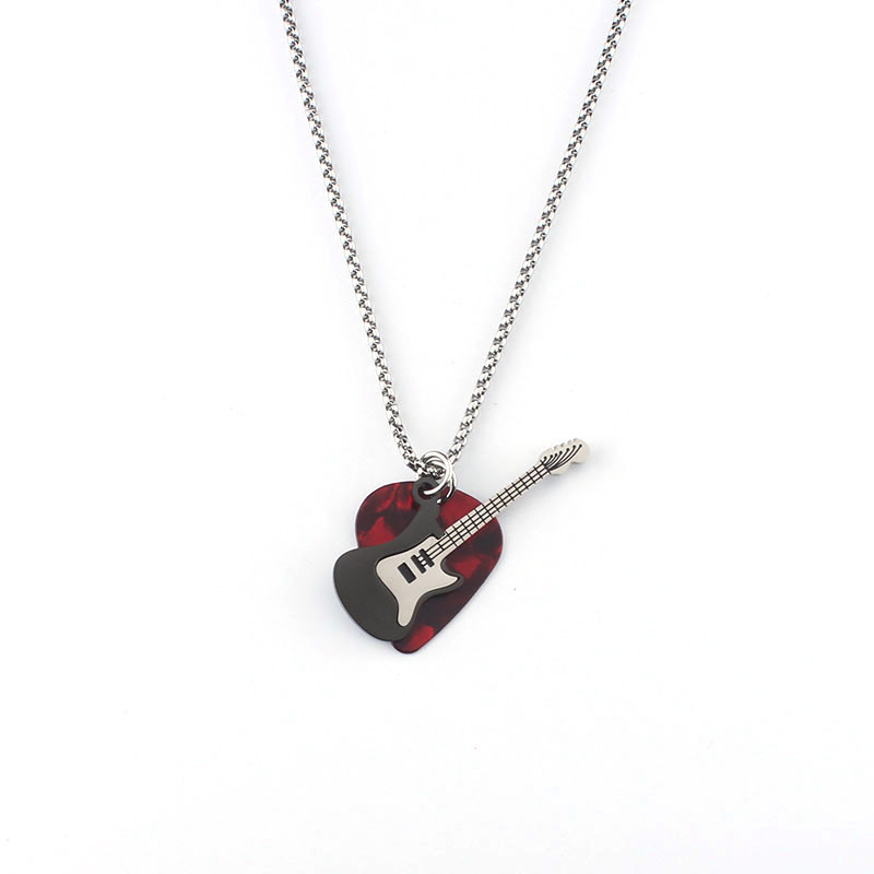 Electric Guitar & Pick Pendant Necklace Rock & Roll Guitar Pick Necklace, Stylish Guitar Pendant Jewelry, Musician Gift - aiprintlab