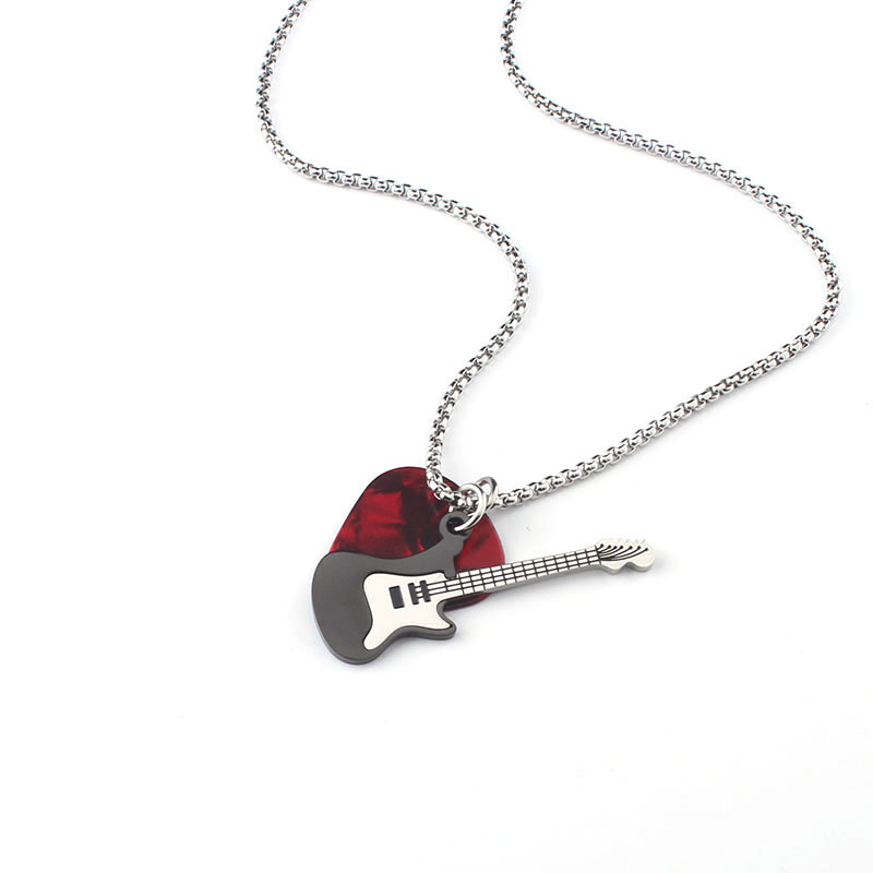 Electric Guitar & Pick Pendant Necklace Rock & Roll Guitar Pick Necklace, Stylish Guitar Pendant Jewelry, Musician Gift - aiprintlab