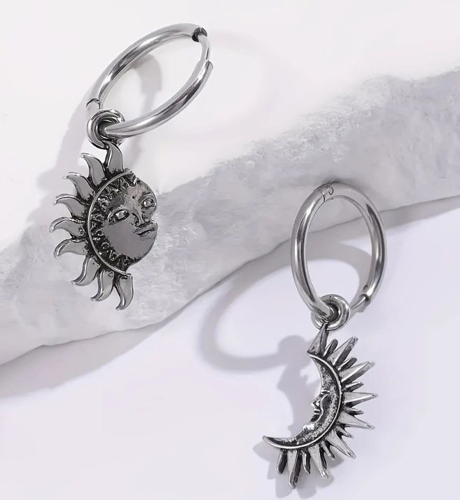 Sun and Moon Celestial Jewelry Set Asymmetrical Hoop Earrings & Matching Necklace for Couples Celestial Jewelry Boho Sun-Moon Necklace - aiprintlab