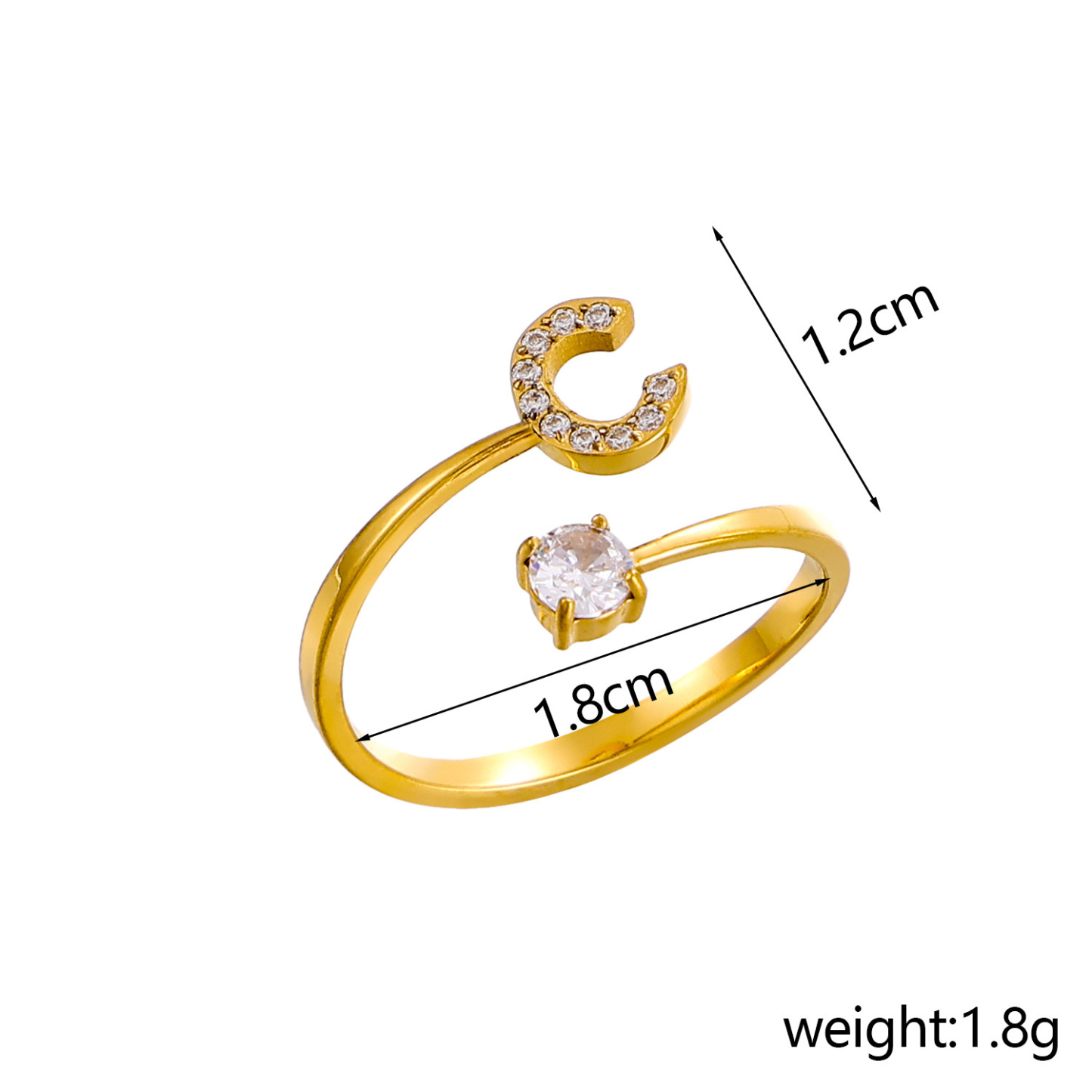 Dainty Initial Ring Adjustable Open Alphabet Letter Ring Cubic Zirconia Personalized Stackable Ring Gold/Silver Plated Women's Jewelry Gift - aiprintlab