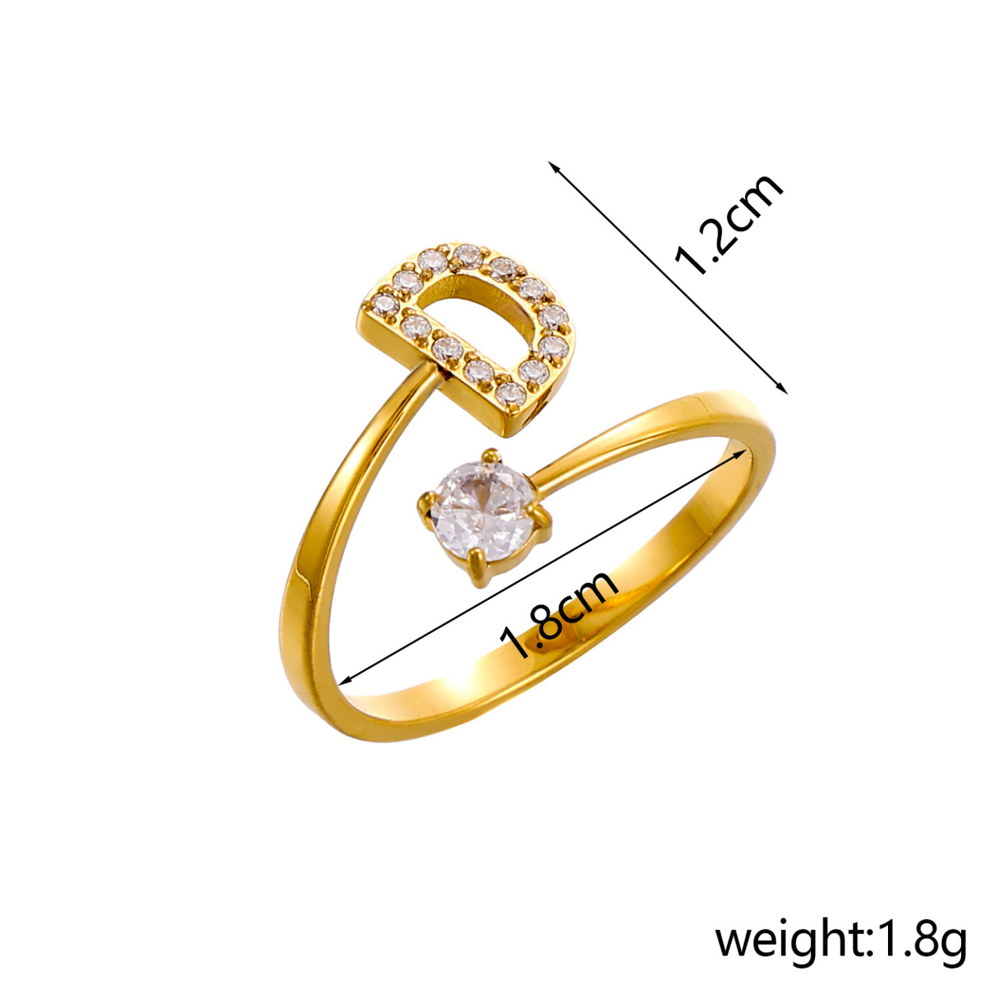 Dainty Initial Ring Adjustable Open Alphabet Letter Ring Cubic Zirconia Personalized Stackable Ring Gold/Silver Plated Women's Jewelry Gift - aiprintlab