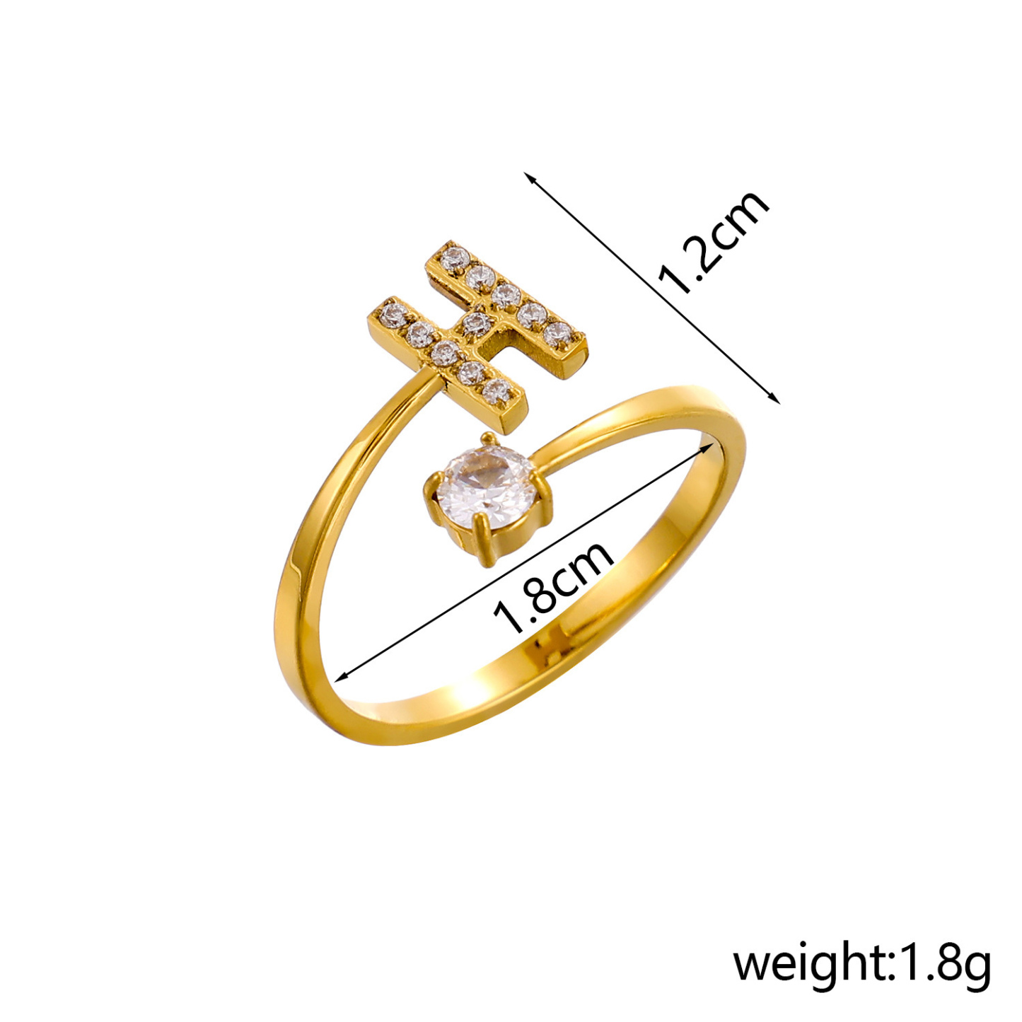 Dainty Initial Ring Adjustable Open Alphabet Letter Ring Cubic Zirconia Personalized Stackable Ring Gold/Silver Plated Women's Jewelry Gift - aiprintlab