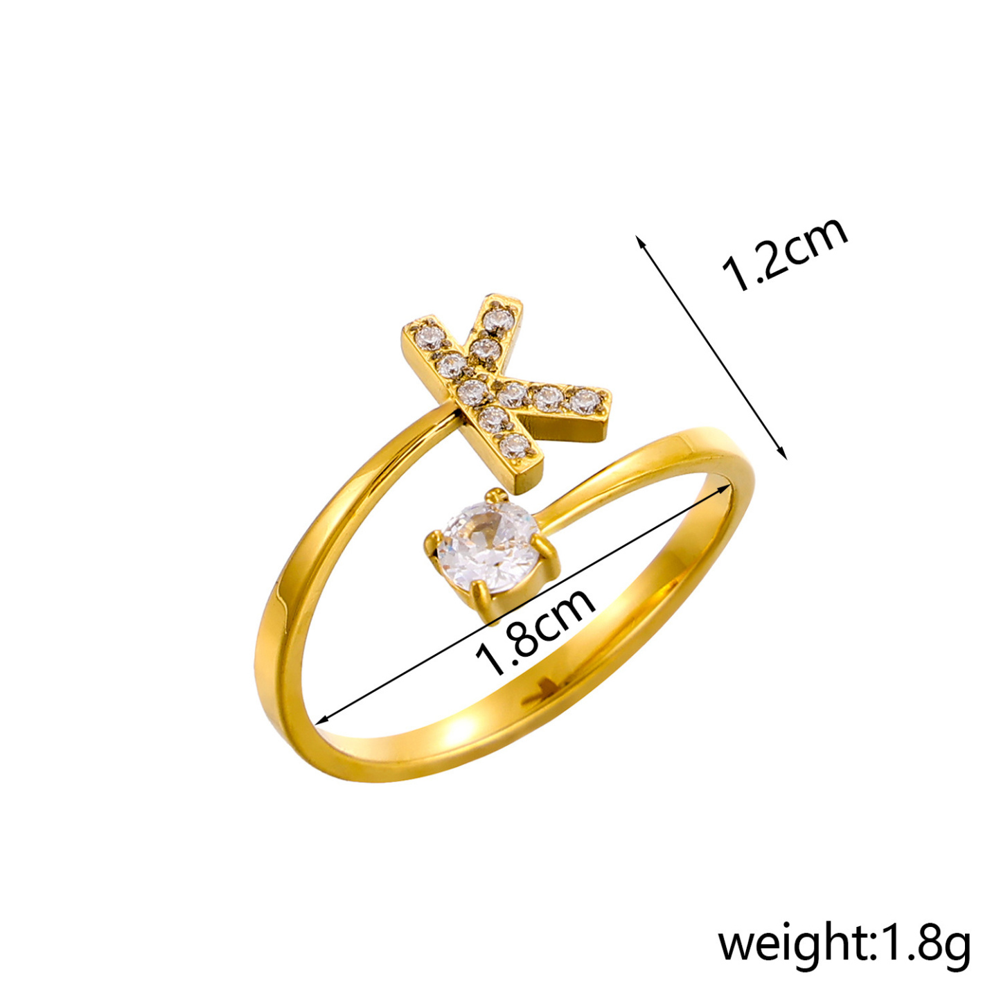 Dainty Initial Ring Adjustable Open Alphabet Letter Ring Cubic Zirconia Personalized Stackable Ring Gold/Silver Plated Women's Jewelry Gift - aiprintlab