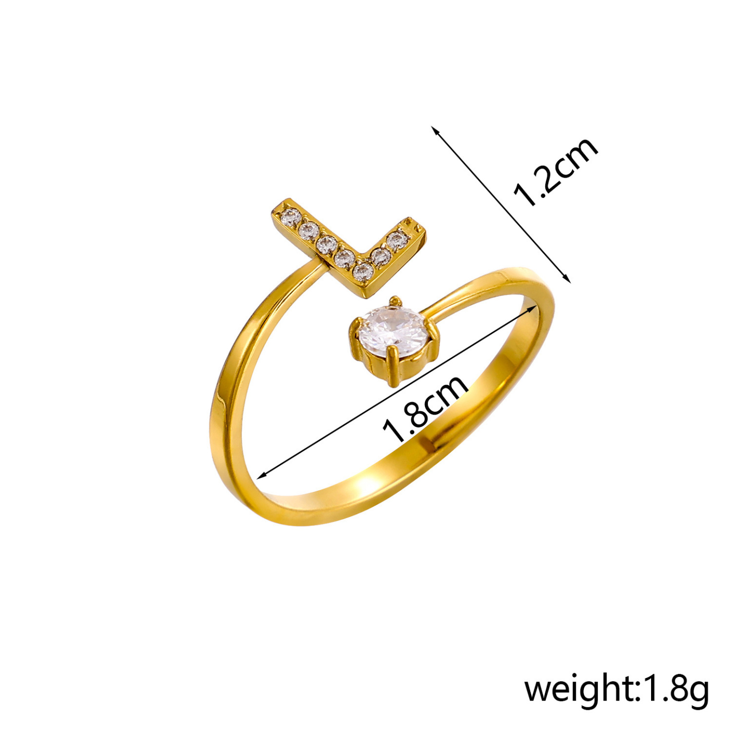 Dainty Initial Ring Adjustable Open Alphabet Letter Ring Cubic Zirconia Personalized Stackable Ring Gold/Silver Plated Women's Jewelry Gift - aiprintlab