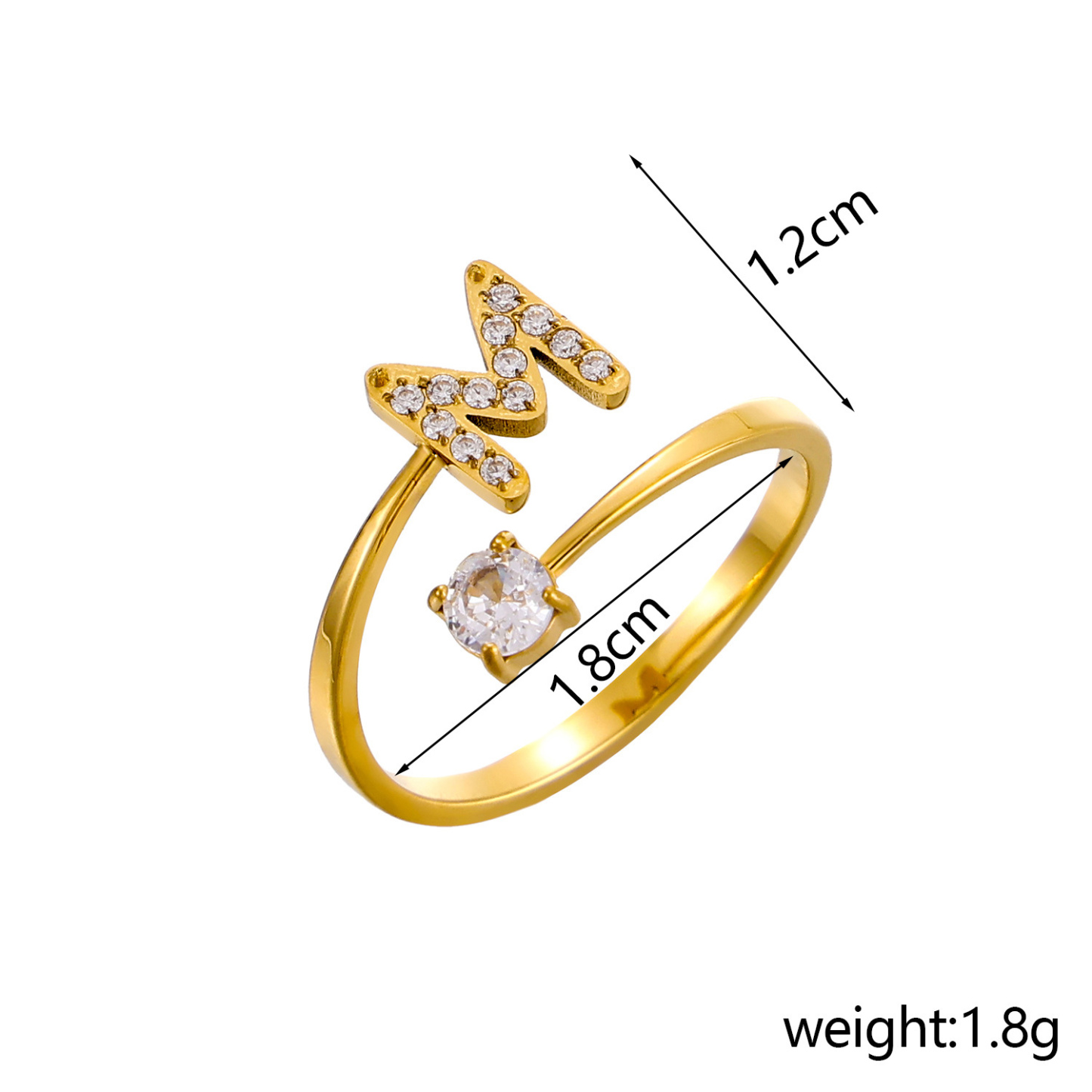 Dainty Initial Ring Adjustable Open Alphabet Letter Ring Cubic Zirconia Personalized Stackable Ring Gold/Silver Plated Women's Jewelry Gift - aiprintlab
