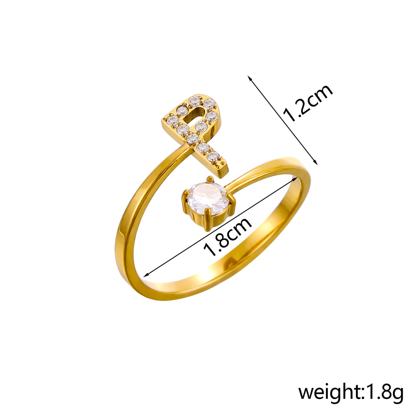 Dainty Initial Ring Adjustable Open Alphabet Letter Ring Cubic Zirconia Personalized Stackable Ring Gold/Silver Plated Women's Jewelry Gift - aiprintlab