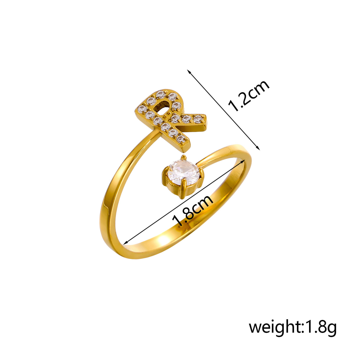 Dainty Initial Ring Adjustable Open Alphabet Letter Ring Cubic Zirconia Personalized Stackable Ring Gold/Silver Plated Women's Jewelry Gift - aiprintlab