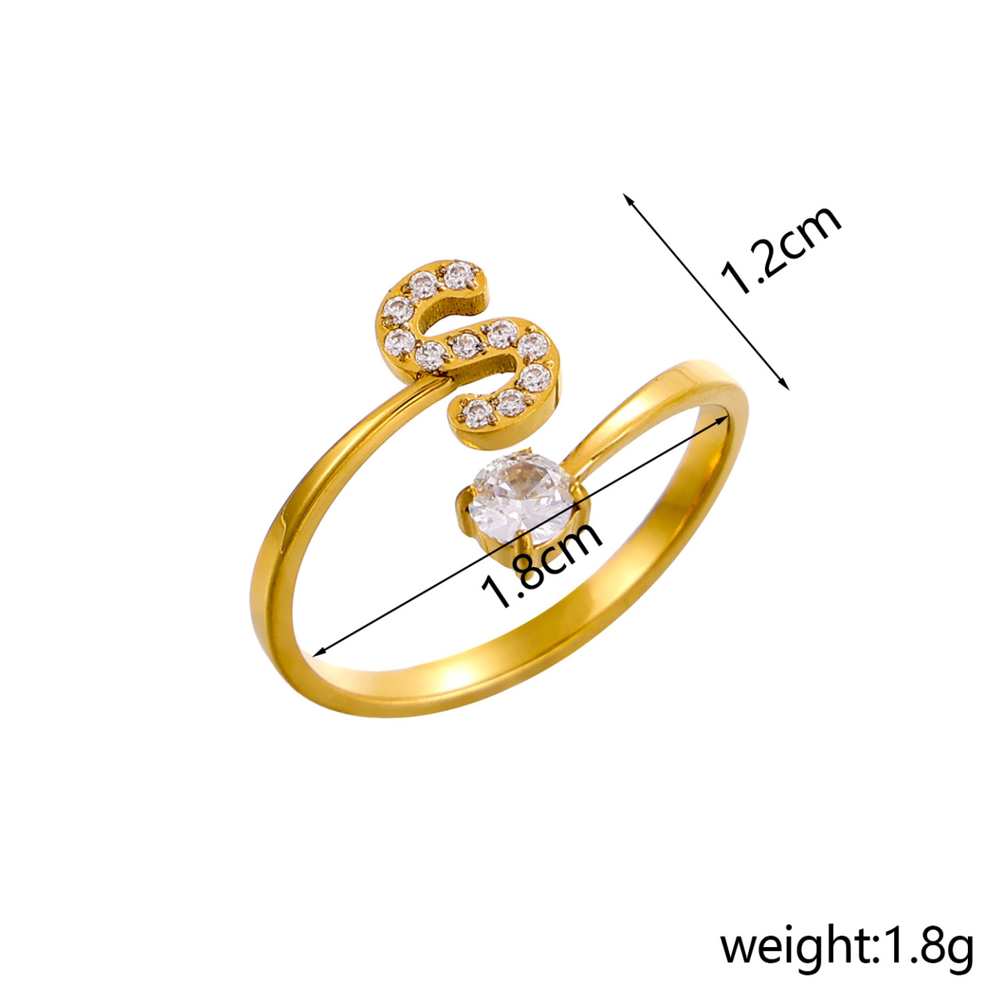 Dainty Initial Ring Adjustable Open Alphabet Letter Ring Cubic Zirconia Personalized Stackable Ring Gold/Silver Plated Women's Jewelry Gift - aiprintlab