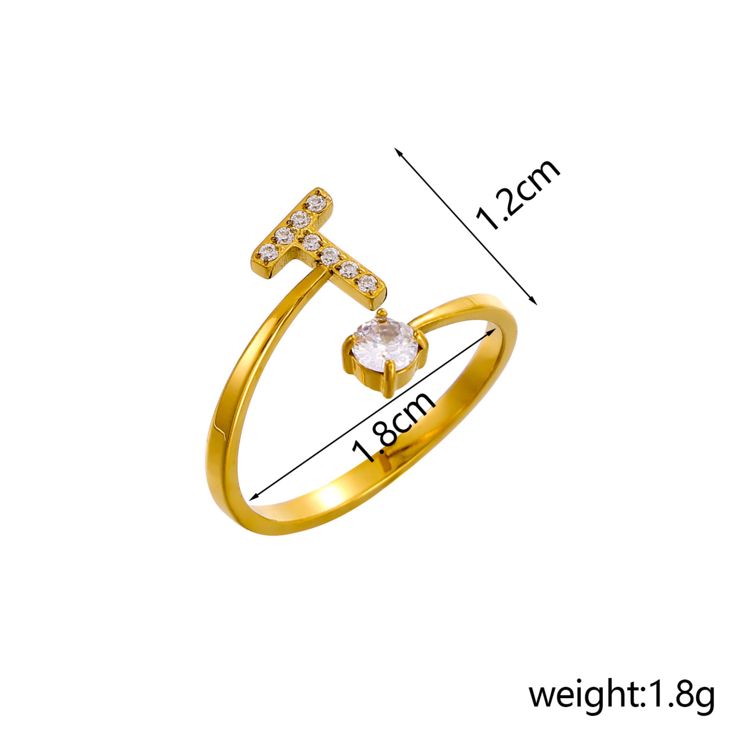 Dainty Initial Ring Adjustable Open Alphabet Letter Ring Cubic Zirconia Personalized Stackable Ring Gold/Silver Plated Women's Jewelry Gift - aiprintlab