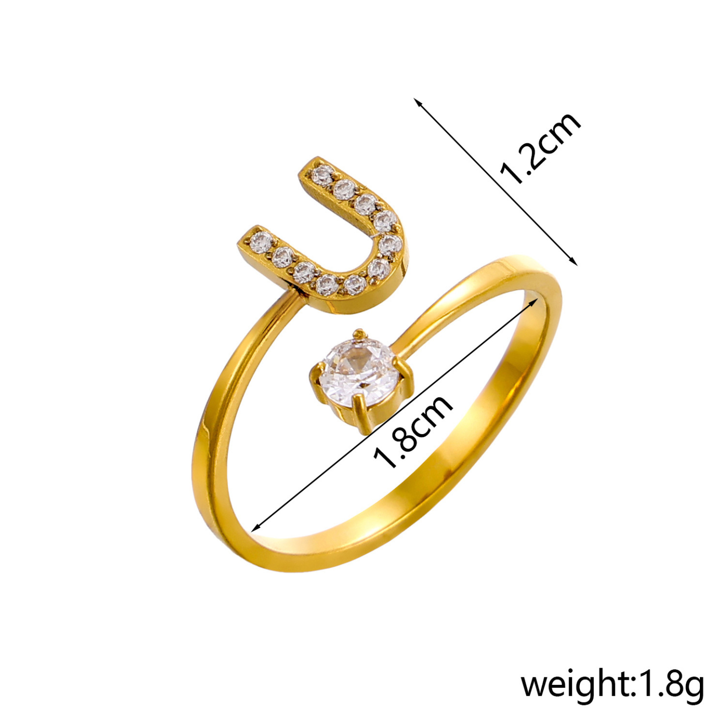 Dainty Initial Ring Adjustable Open Alphabet Letter Ring Cubic Zirconia Personalized Stackable Ring Gold/Silver Plated Women's Jewelry Gift - aiprintlab