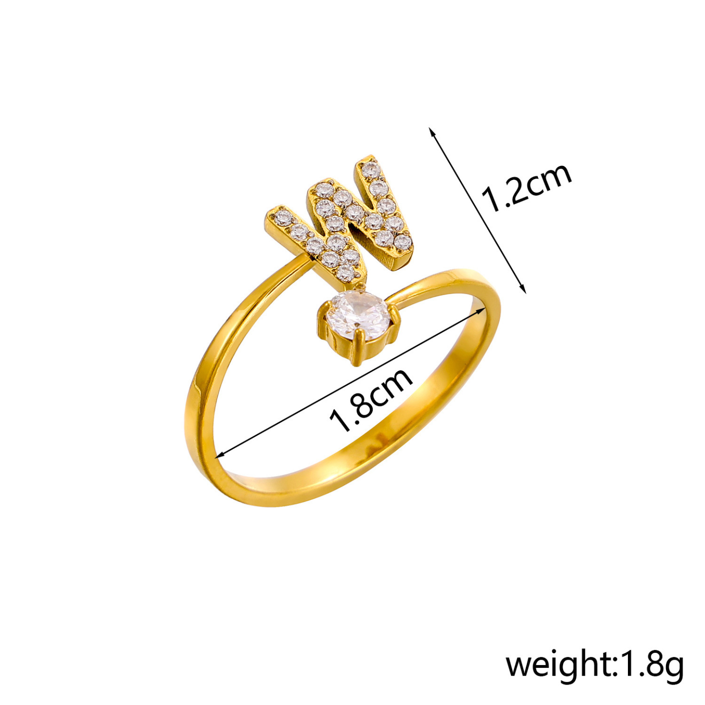 Dainty Initial Ring Adjustable Open Alphabet Letter Ring Cubic Zirconia Personalized Stackable Ring Gold/Silver Plated Women's Jewelry Gift - aiprintlab