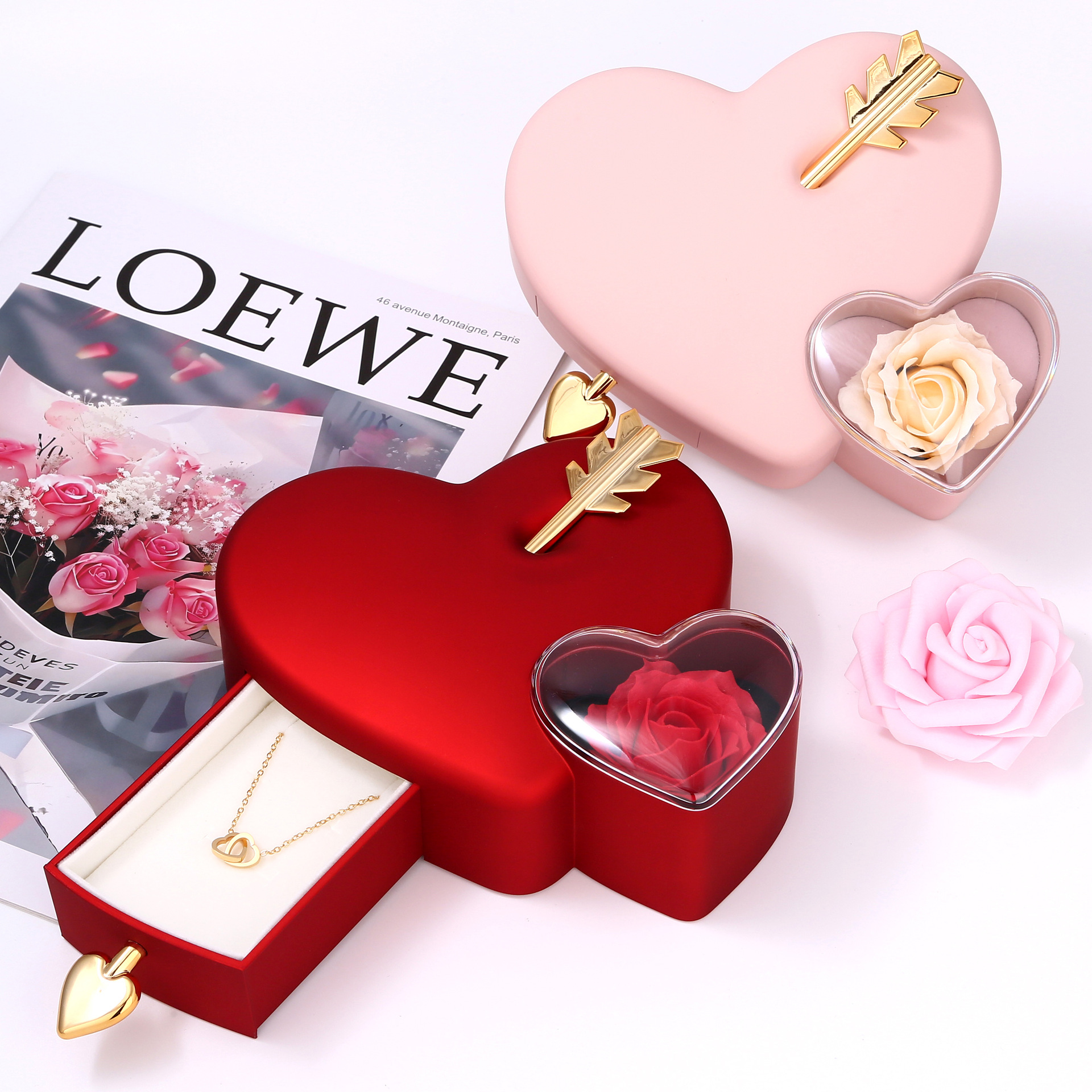 Cupid Arrow Heart Gift Box with Necklace & Romantic Red Heart Jewelry Box for Her - aiprintlab