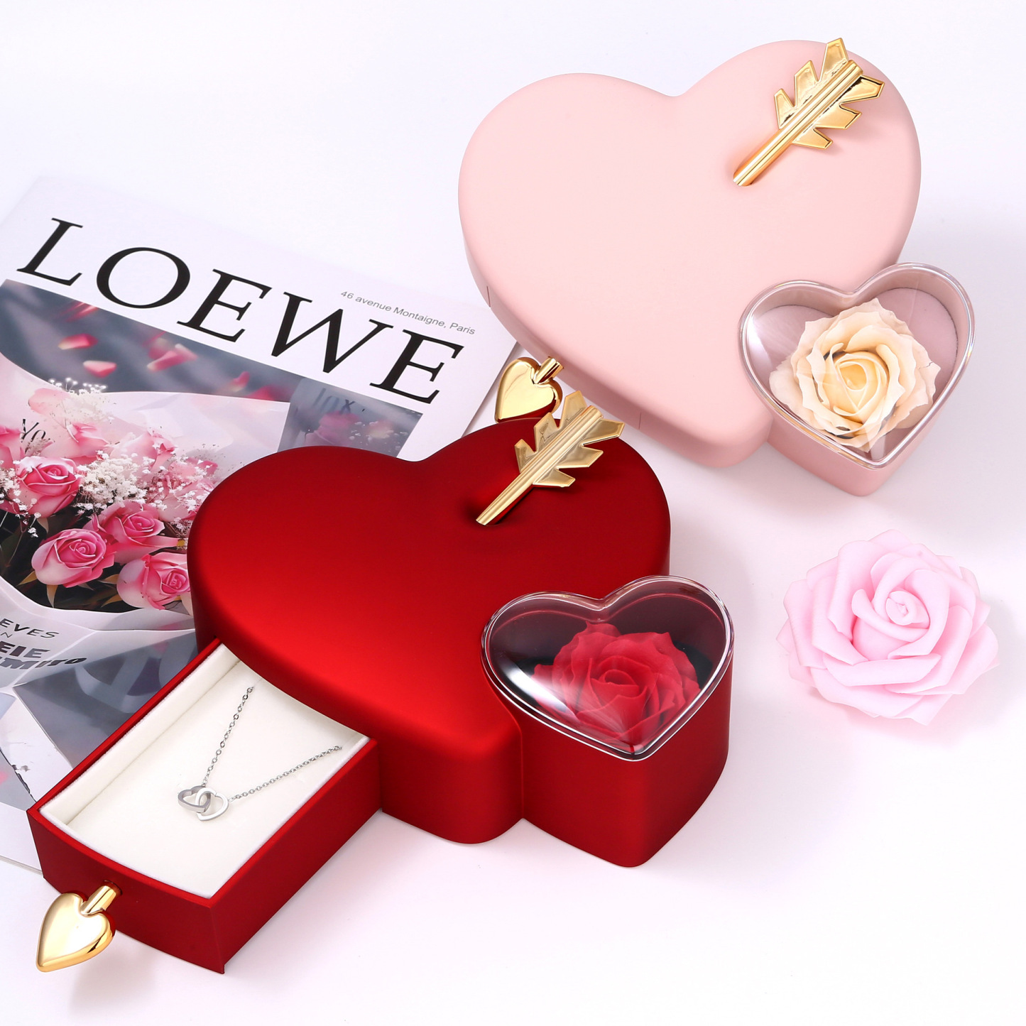 Valentine's Day Gifts Eternal Rose Necklace Gift Box Luxury Romantic Jewelry Set Preserved Flower Christmas Gift Anniversary Gift for Her - aiprintlab