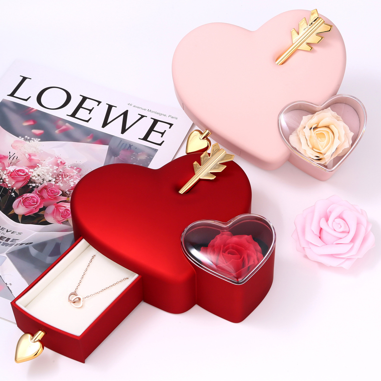 Valentine's Day Gifts Eternal Rose Necklace Gift Box Luxury Romantic Jewelry Set Preserved Flower Christmas Gift Anniversary Gift for Her - aiprintlab