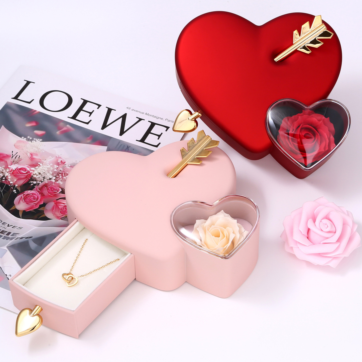 Valentine's Day Gifts Eternal Rose Necklace Gift Box Luxury Romantic Jewelry Set Preserved Flower Christmas Gift Anniversary Gift for Her - aiprintlab