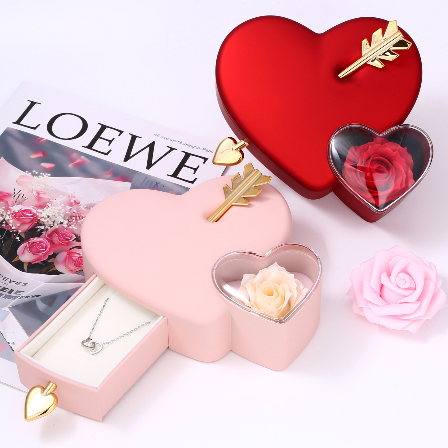 Valentine's Day Gifts Eternal Rose Necklace Gift Box Luxury Romantic Jewelry Set Preserved Flower Christmas Gift Anniversary Gift for Her - aiprintlab