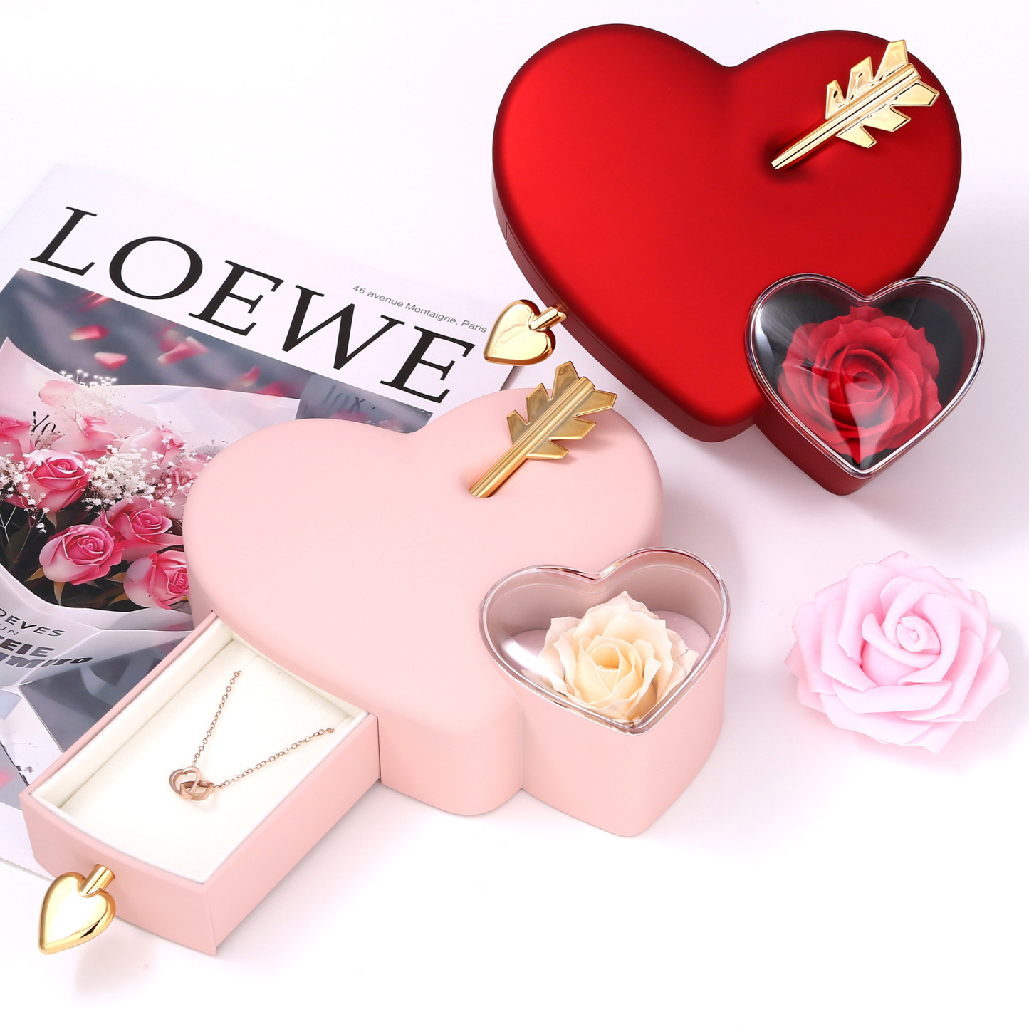 Valentine's Day Gifts Eternal Rose Necklace Gift Box Luxury Romantic Jewelry Set Preserved Flower Christmas Gift Anniversary Gift for Her - aiprintlab