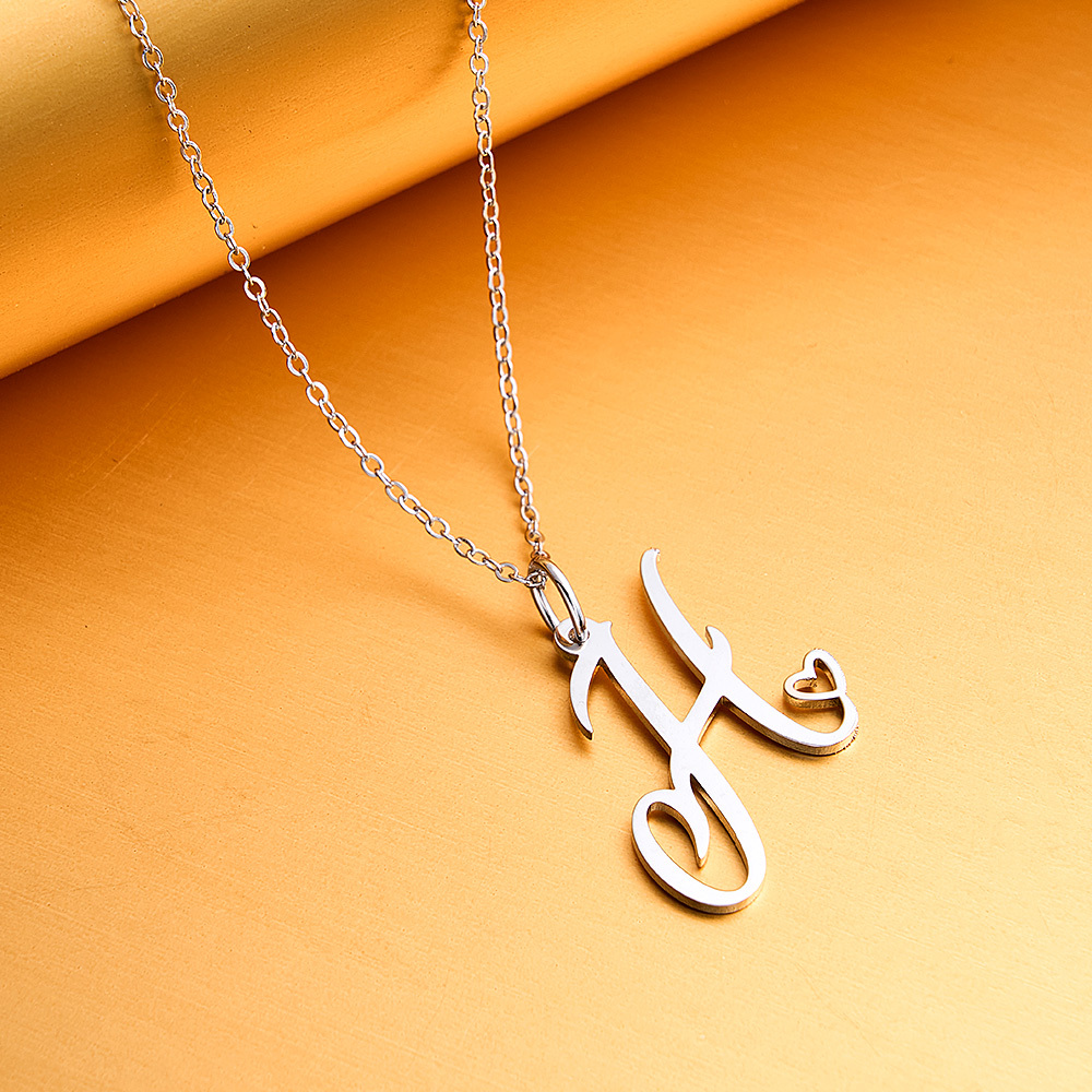 Custom Letter Necklace – Personalized Single Letter Pendant Simple Letter Necklace with Heart Accent  Gift For Women - aiprintlab