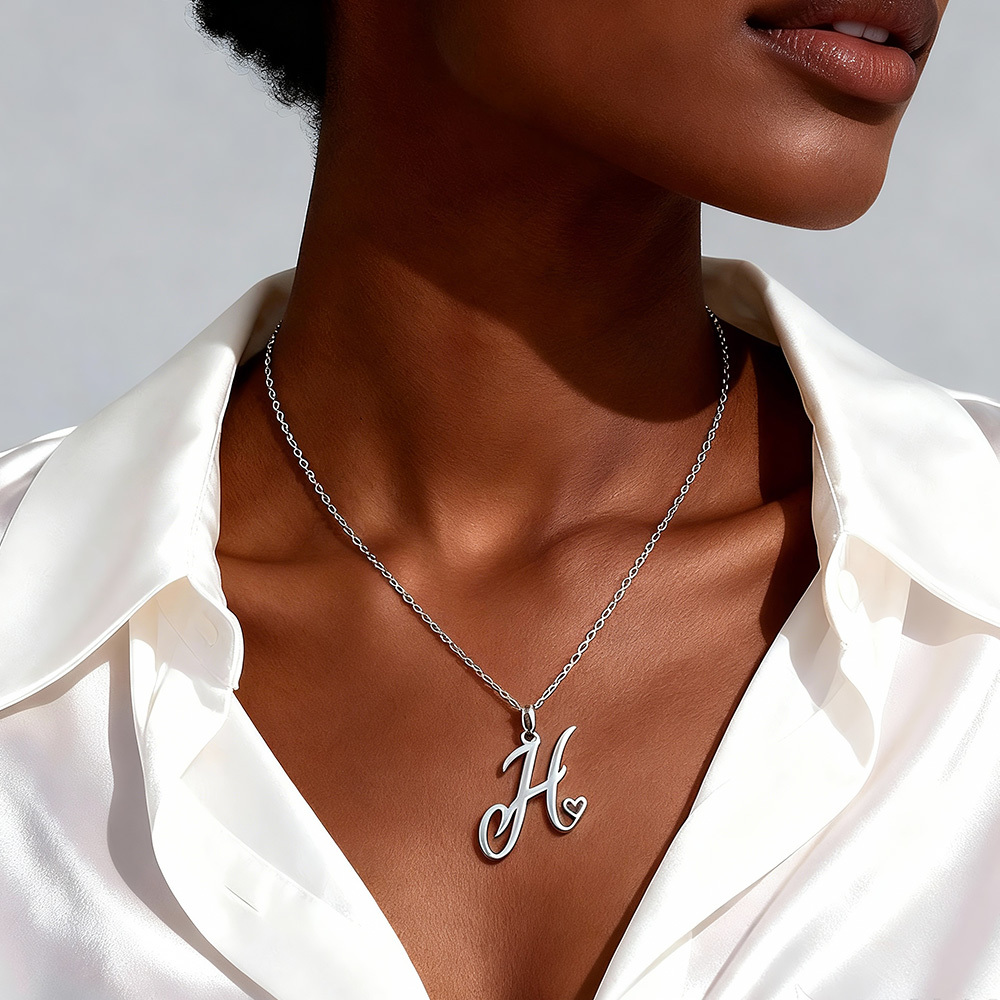 Custom Letter Necklace – Personalized Single Letter Pendant Simple Letter Necklace with Heart Accent  Gift For Women - aiprintlab