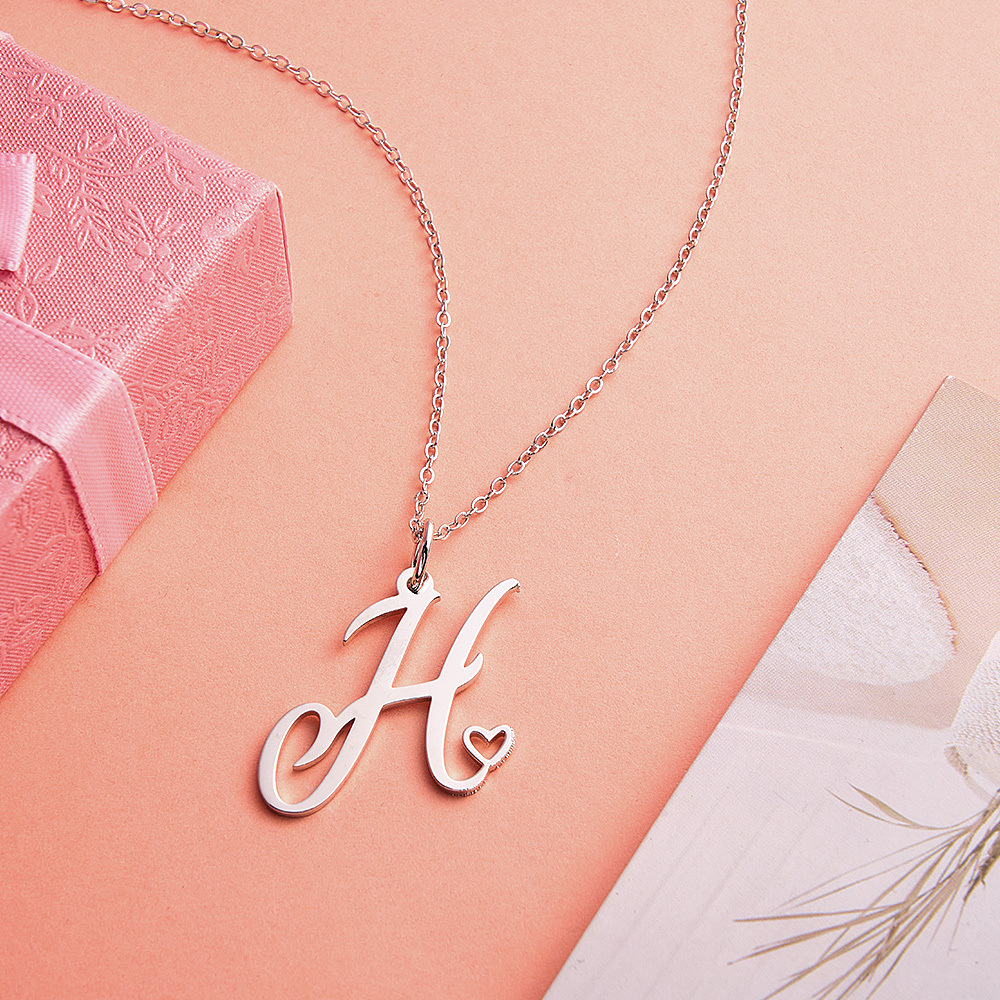 Custom Letter Necklace – Personalized Single Letter Pendant Simple Letter Necklace with Heart Accent  Gift For Women - aiprintlab