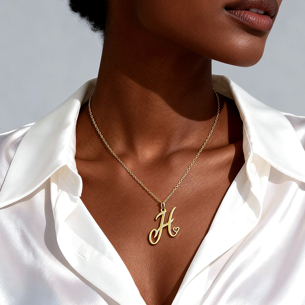 Custom Letter Necklace – Personalized Single Letter Pendant Simple Letter Necklace with Heart Accent  Gift For Women - aiprintlab
