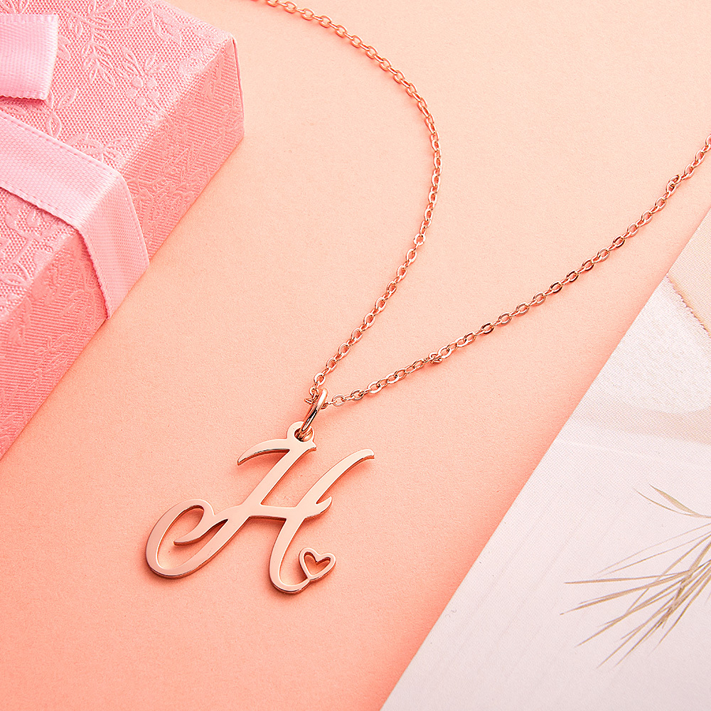 Custom Letter Necklace – Personalized Single Letter Pendant Simple Letter Necklace with Heart Accent  Gift For Women - aiprintlab