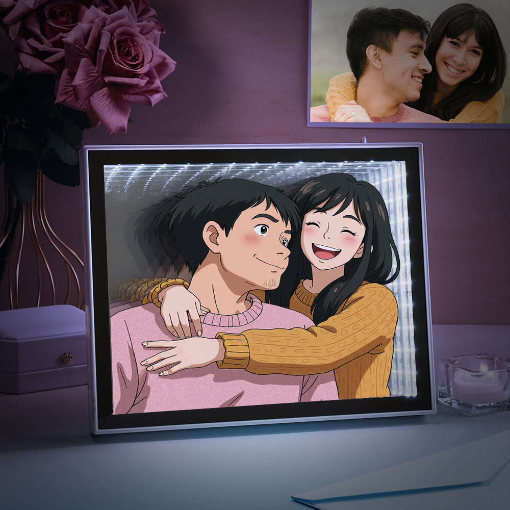 Personalized Gibli Style Mirror Night Light Custom Photo Night Light Best Gifts for Dad
