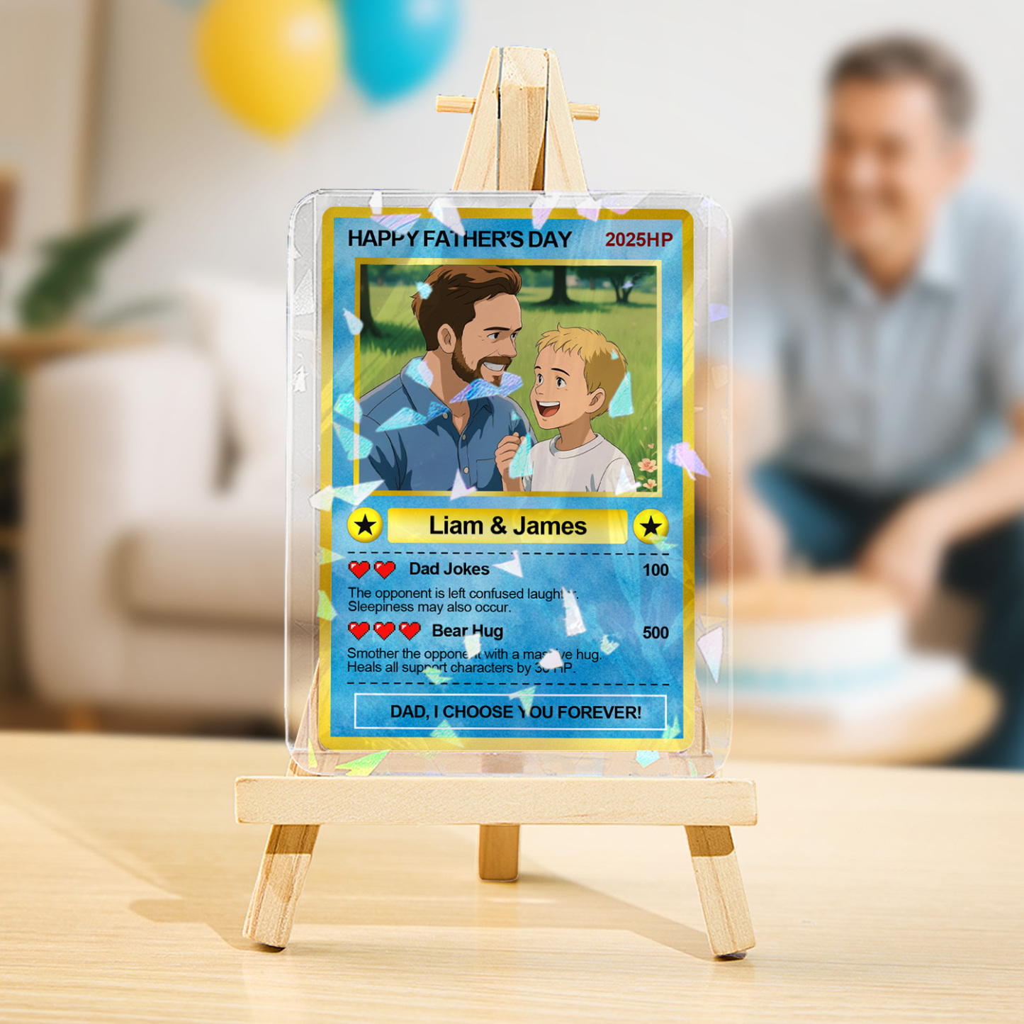 Personalized Father's Day Anime Acrylic Card, Fathers Day Gift For Dad, Custom Photo Anime Card, Gamer Dad Gifts From Kids, Gift For Husband