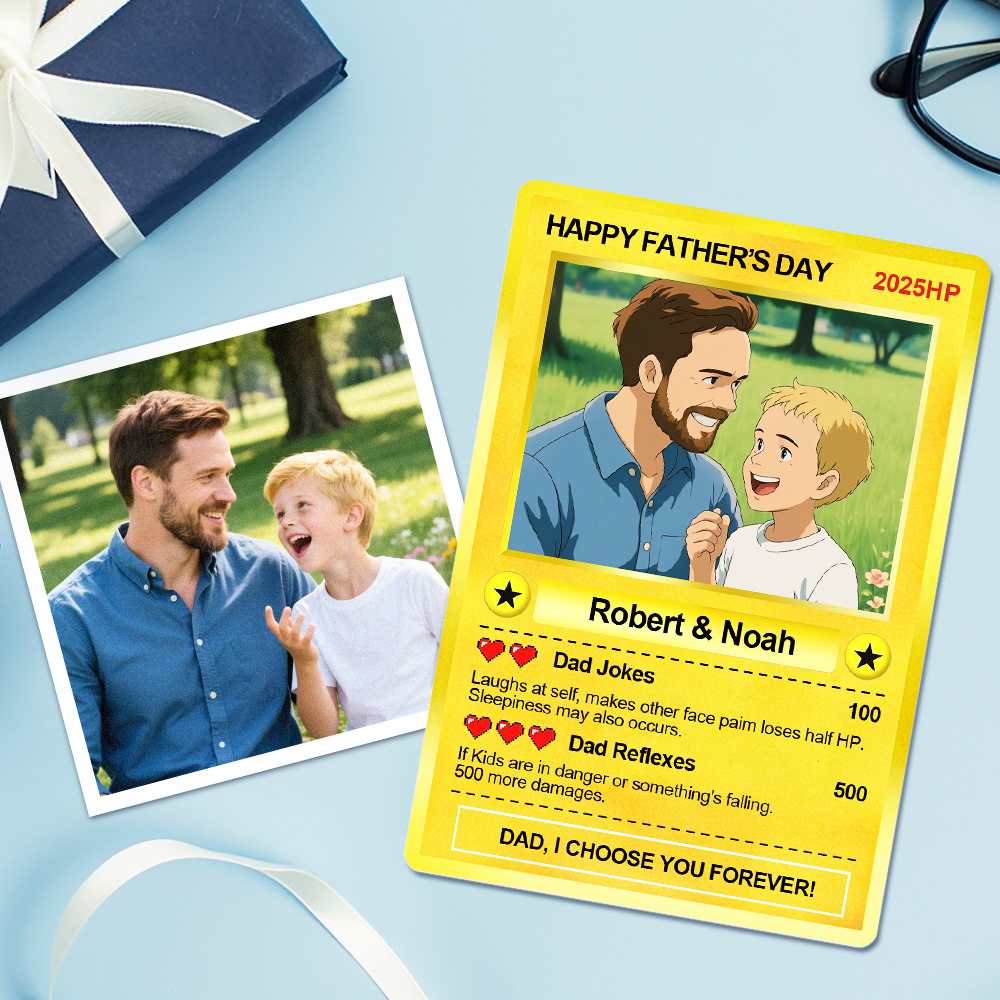 Personalized Father's Day Anime Card, Fathers Day Gift From Kids, Game Dad Gift, Custom Photo Trading Anime Card, Gamer Husband Gift,New Dad