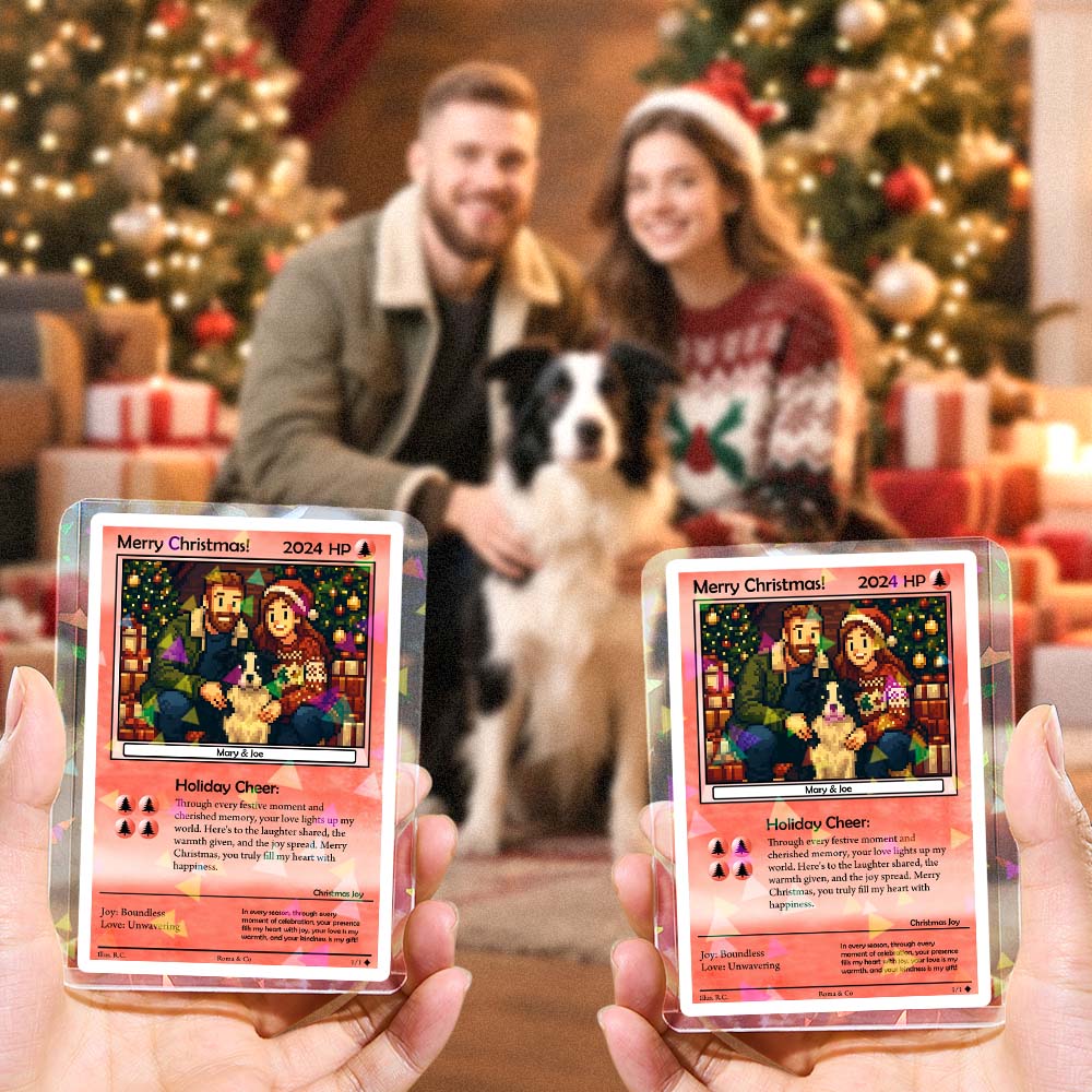 Custom Merry Christmas Trading Card Present for Lover Turn Your Photo into a Unique Collectible Pixel Man Style Card Xmas Gift Idea - aiprintlab
