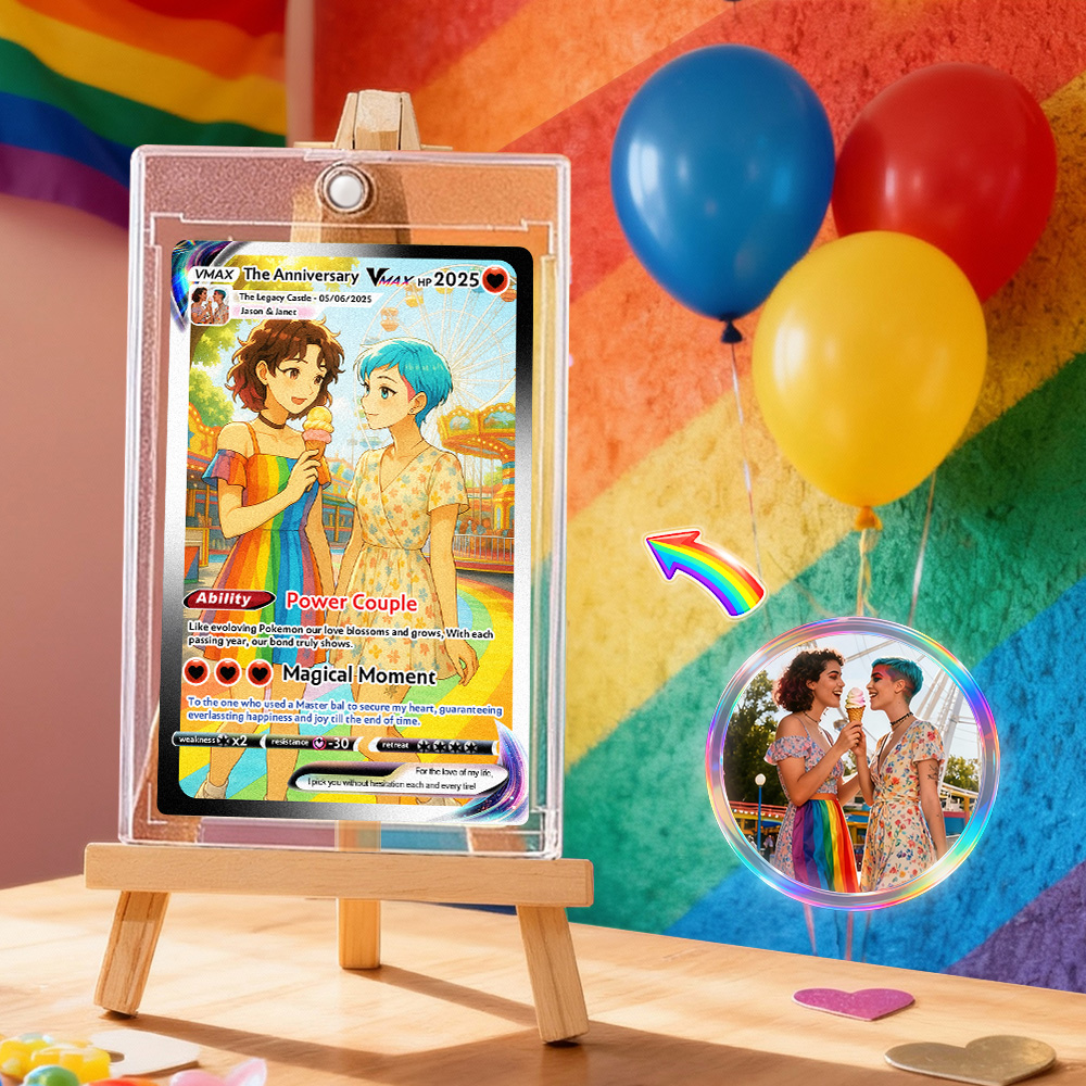 Personalized LGBT Christmas Trading Card Custom Comics Style Collectible for Couples Pride-Inspired Holiday Gift - aiprintlab
