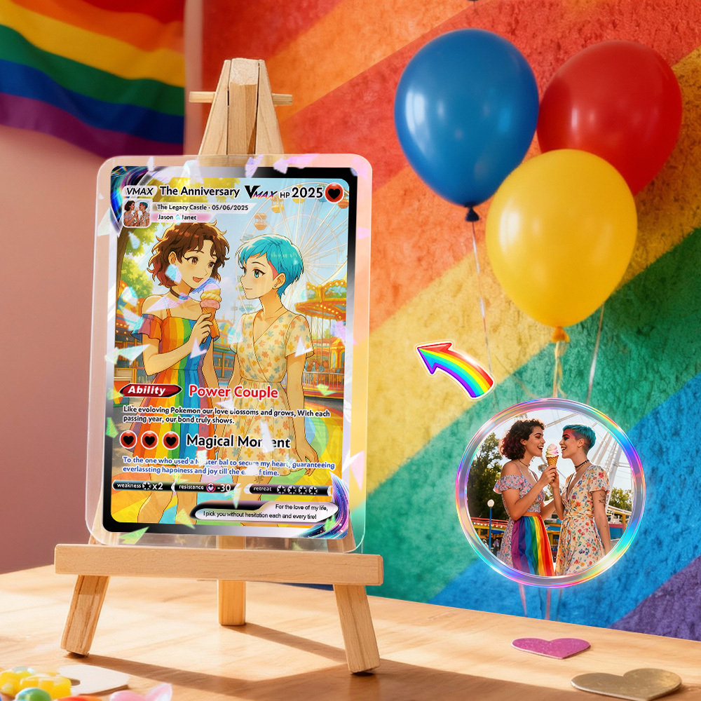 LGBT Couple Custom Trading Card Cartoon Art Style Collectible Personalized Christmas Gift for Him or Her - aiprintlab
