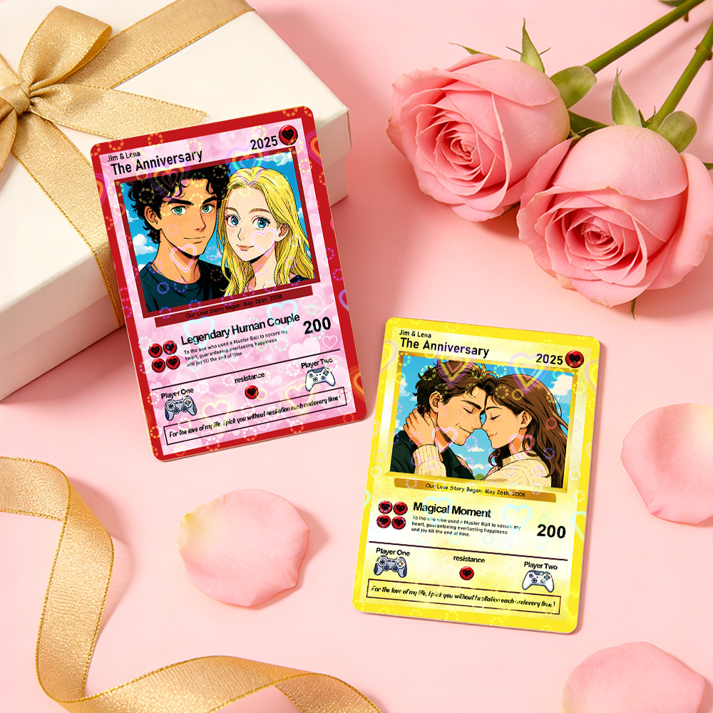 Personalized Valentine’s Day Power Couple Card, Custom Anniversary Card Couple Photo Anime Style, Best Valentine's Day Gift for Lover - aiprintlab