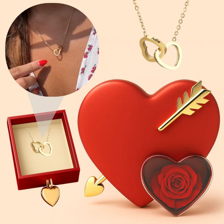 Cupid Arrow Heart Gift Box with Necklace & Romantic Red Heart Jewelry Box for Her - aiprintlab