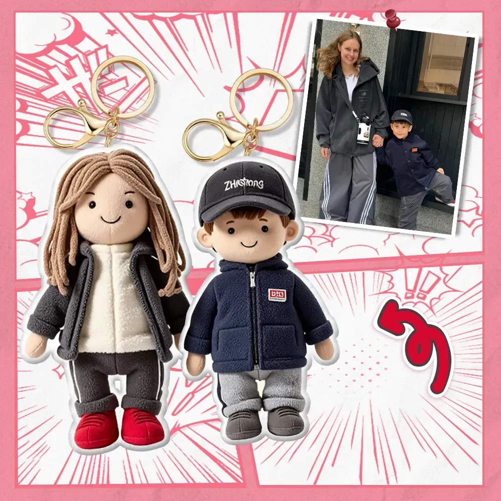 Personalized Photo Plush Doll Keychain Mini Me Plush Keychain Mom and Son