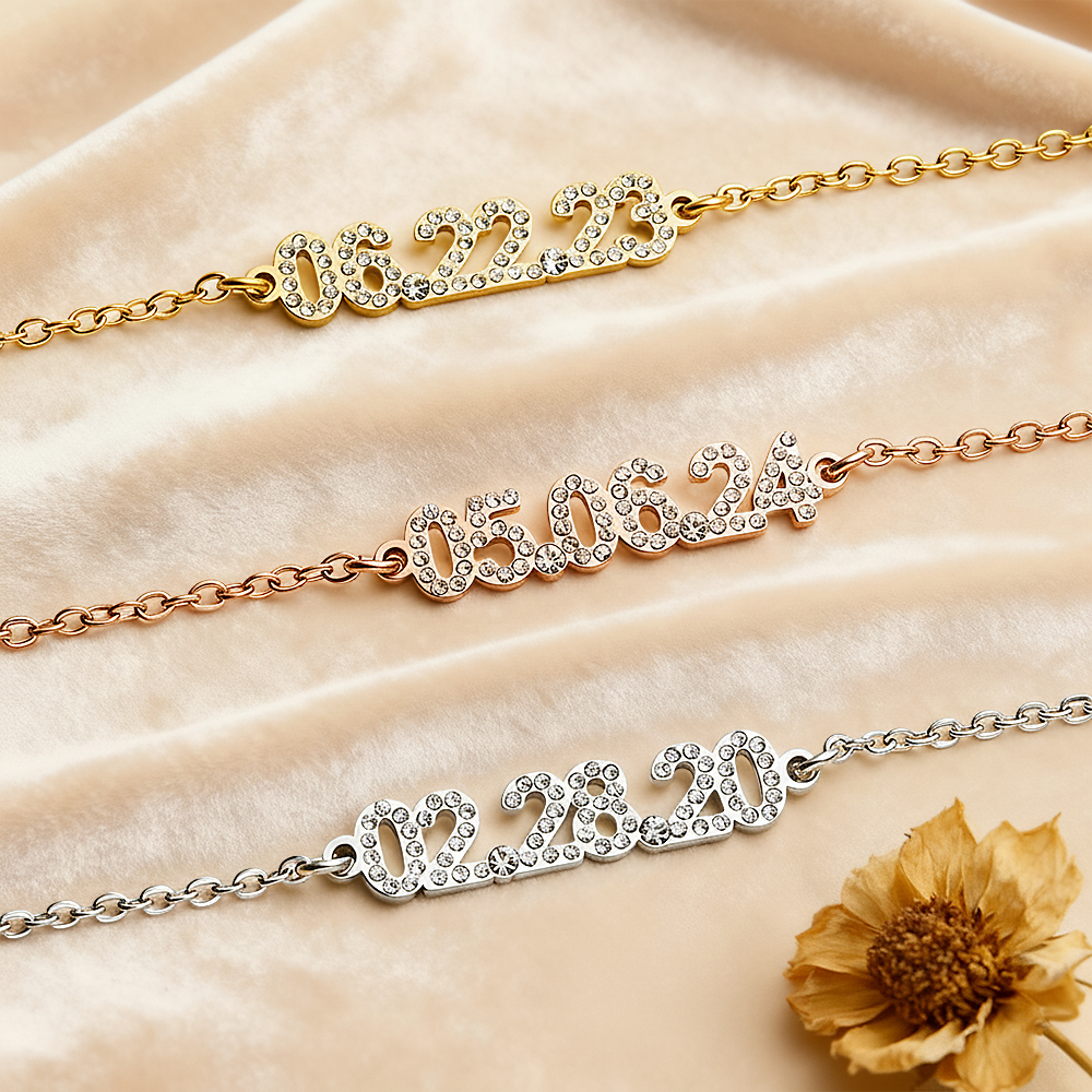 Valentine's Day Gifts Personalized Date Bracelet Custom Anniversary Date Bracelet for Her  Minimalist Engraved Date Bracelet Valentine's Day Gifts for Girlfriends - aiprintlab