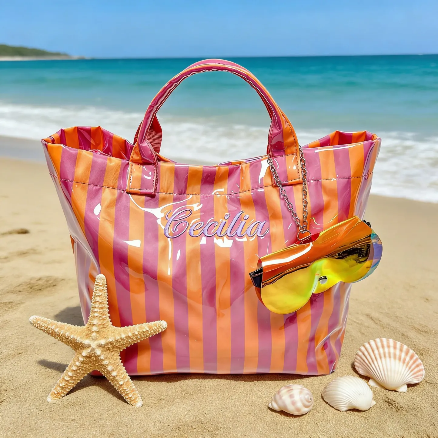 Personalized Embroidered Beach Tote Bag Custom Name Waterproof Travel Tote Embroidered Daily Bag Gifts for Her