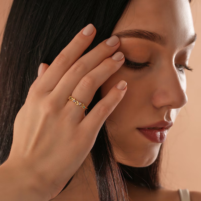 Personalized Mothers Ring With 1 To 5 Birthstones Custom Family Birthstone Ring Personalized Floral Engraved Mother's Day Gifts - aiprintlab