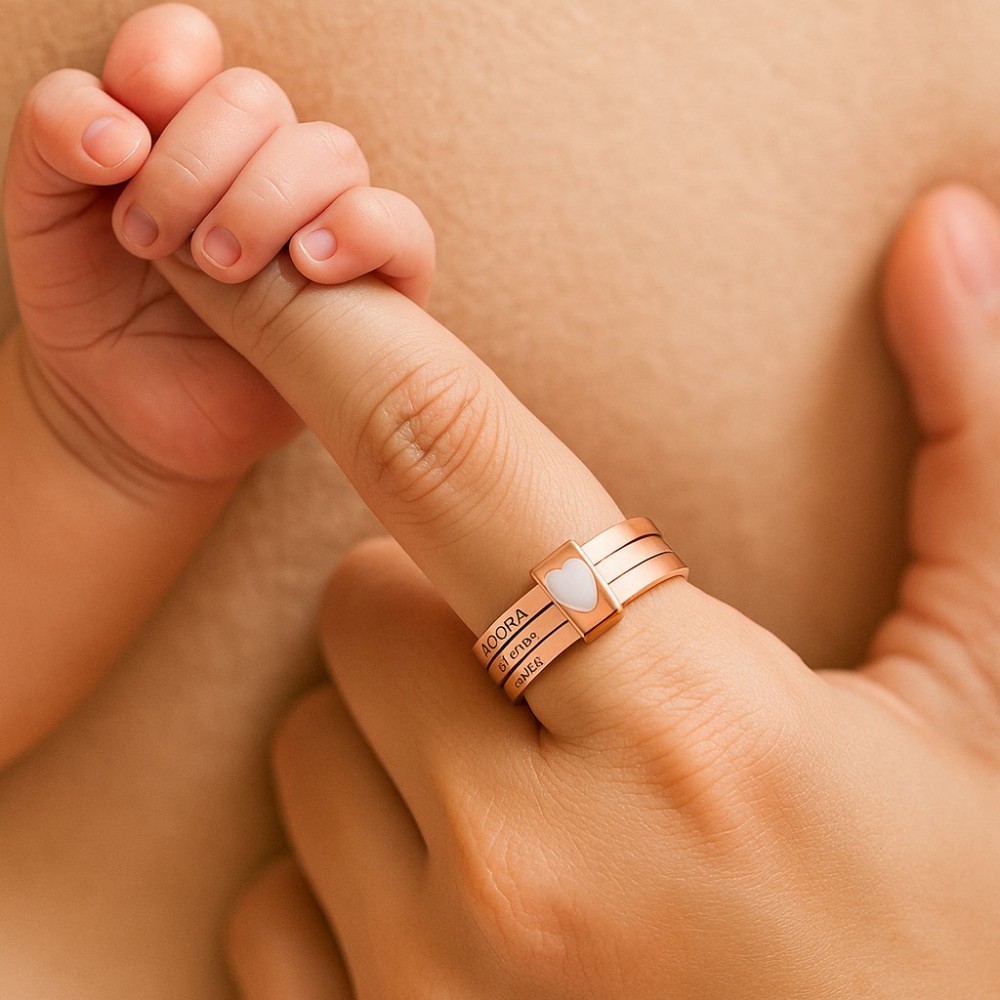 Personalized Sterling Silver Heart Name Stacking Ring Custom Engraved 2-7 Names Jewelry, Perfect Christmas, Valentine's & Birthday Gift for Mom Grandma - aiprintlab