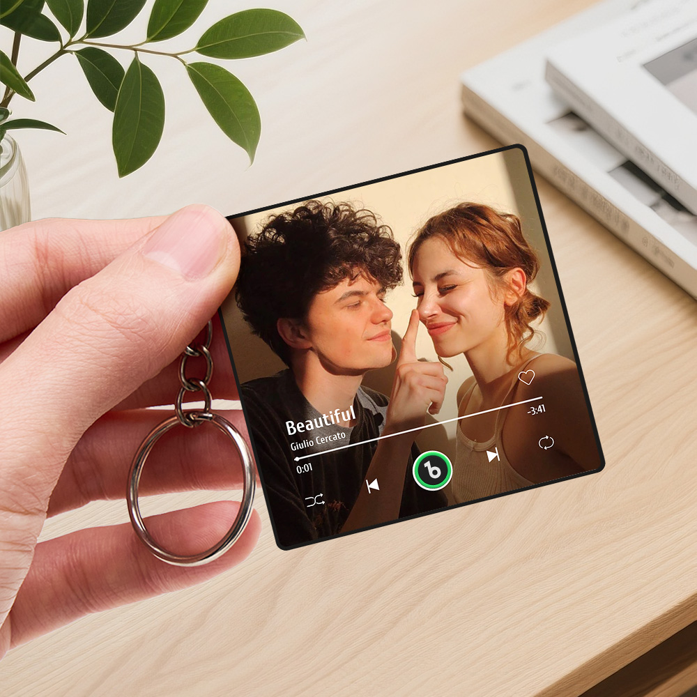 Personalized Photo Music Keychain Music Box Bag Charm That Plays Music Without Cell Phone Anniversary Gifts - aiprintlab
