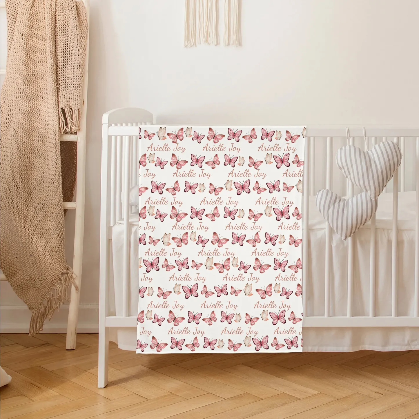 Personalized Name Butterfly Swaddle Custom Name Baby Blanket Pink Nursery Gift for New Mom