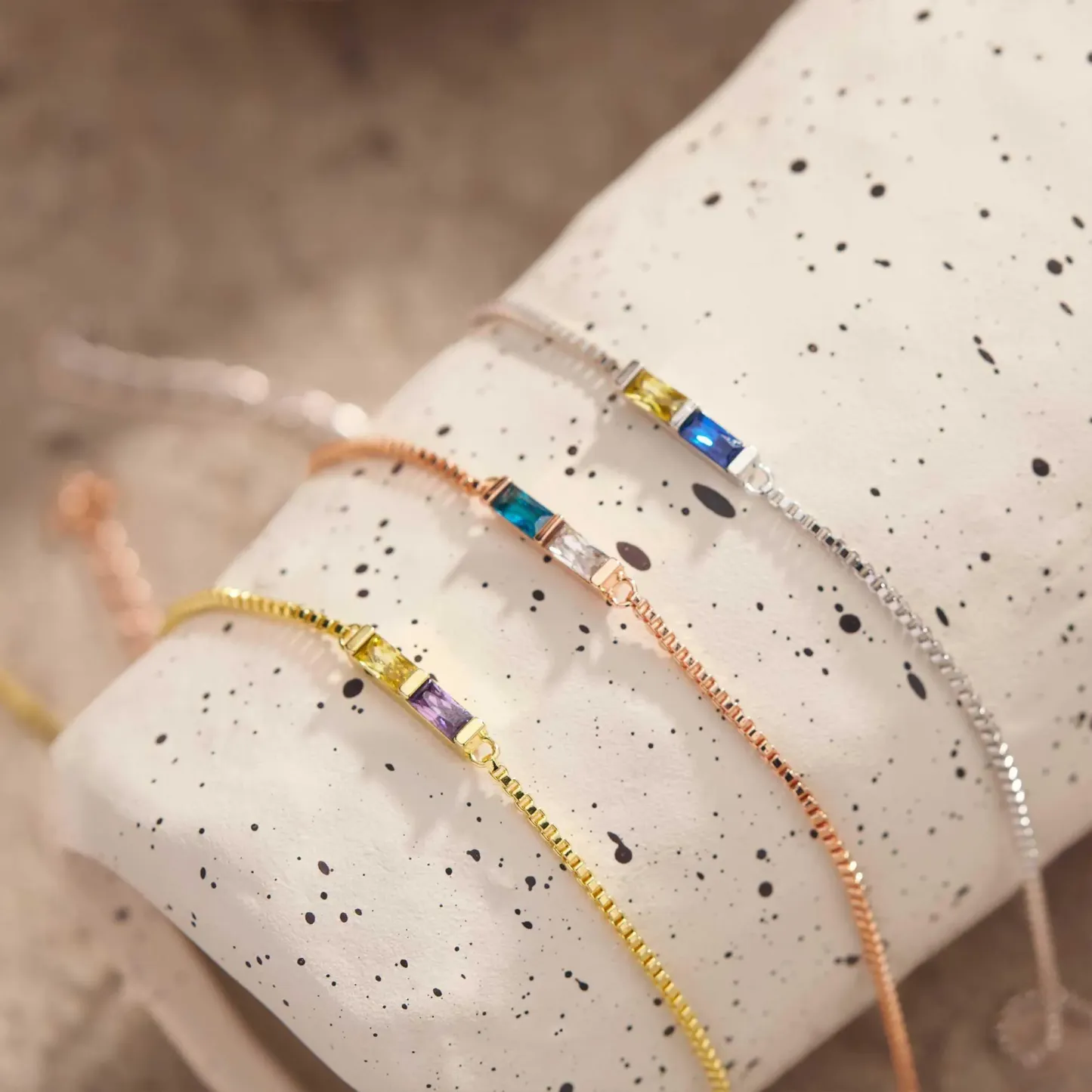 Personalized Baguette Birthstone Bracelet Dainty Family Birthstone Bracelet Modern Birthstone Bar Bracelet Christmas Gift for Her - aiprintlab