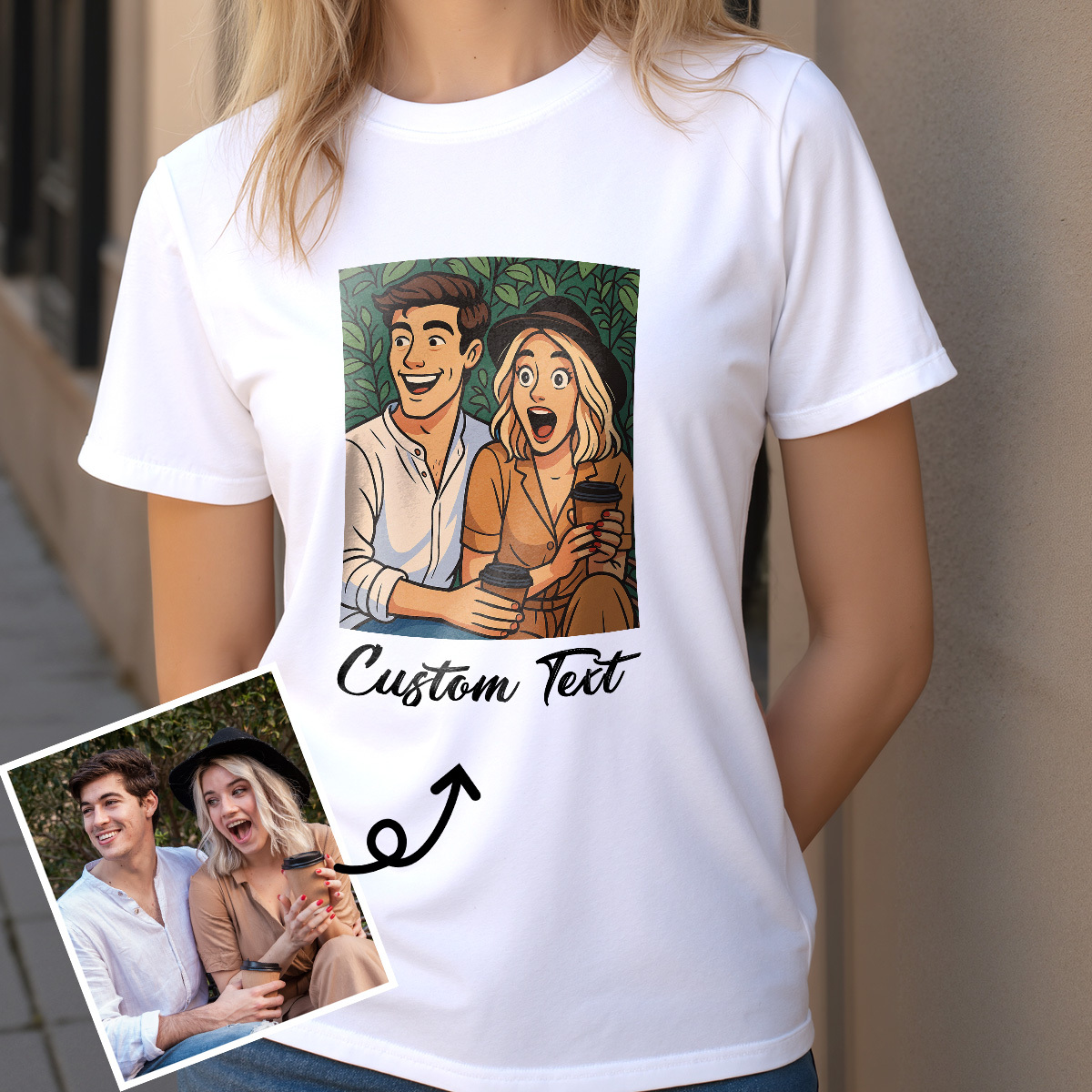 Personalized Anime Portrait Tshirt with Custom Text, Cartoon Style Drawing Shirt, Gift for Mom Dad Kids from Photo, Custom Gibli Art