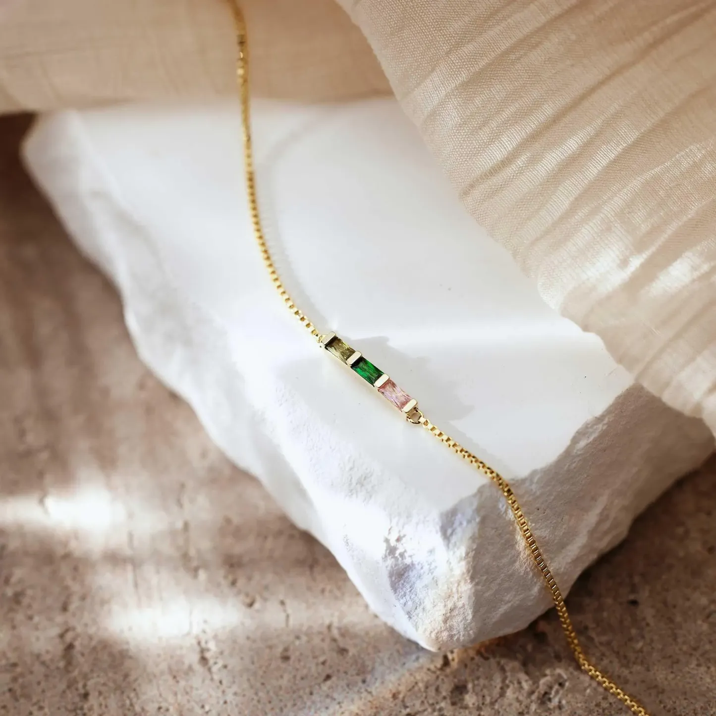 Personalized Baguette Birthstone Bracelet Dainty Family Birthstone Bracelet Modern Birthstone Bar Bracelet Christmas Gift for Her - aiprintlab