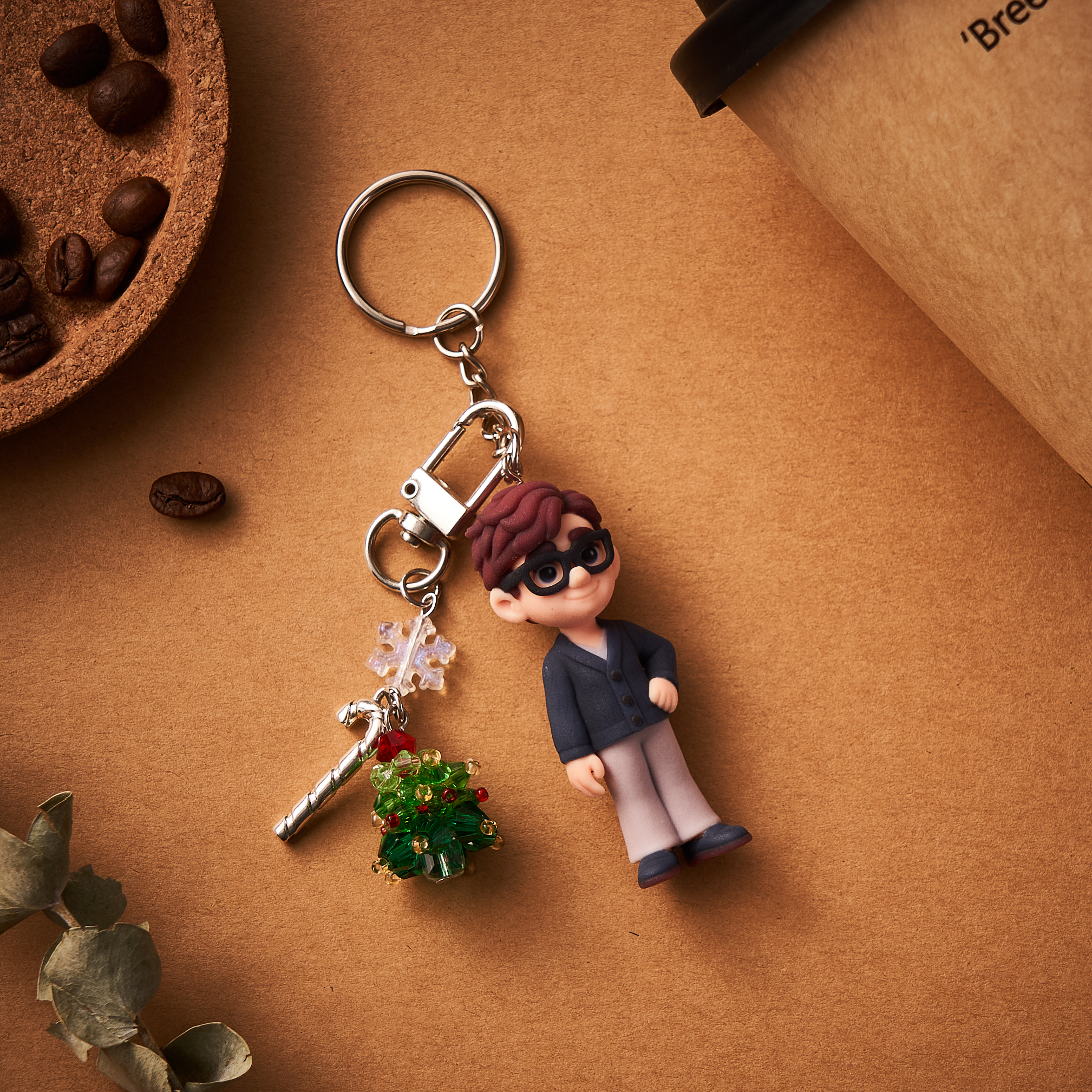 Personalized 3D Keychain from Photo with Crystal Christmas Tree Pendant Custom Cartoon Mini Figure Doll Unique Keyring & Creative Gift with Tree ​​Accessory - aiprintlab