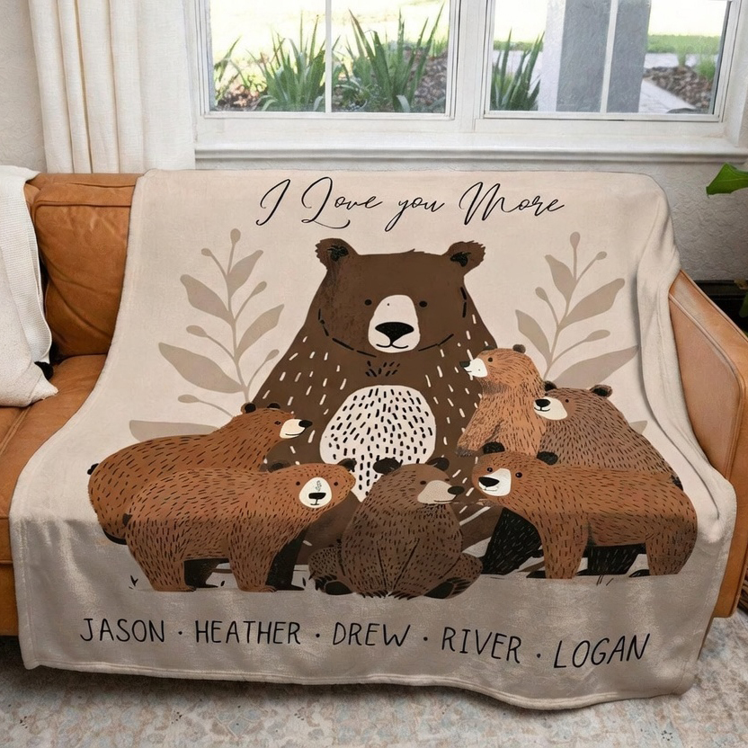 Mama Bear Personalized Blanket Custom Bear Family Blanket with Kids' Names Gifts for Mom and Grandma
