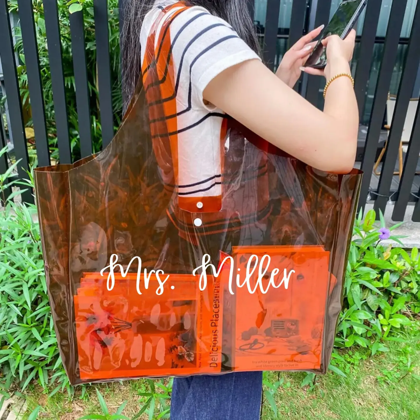 Personalized Clear Jelly Bag Custom Name Transparent Handbag Minimalist Clear Bag Gifts for Her
