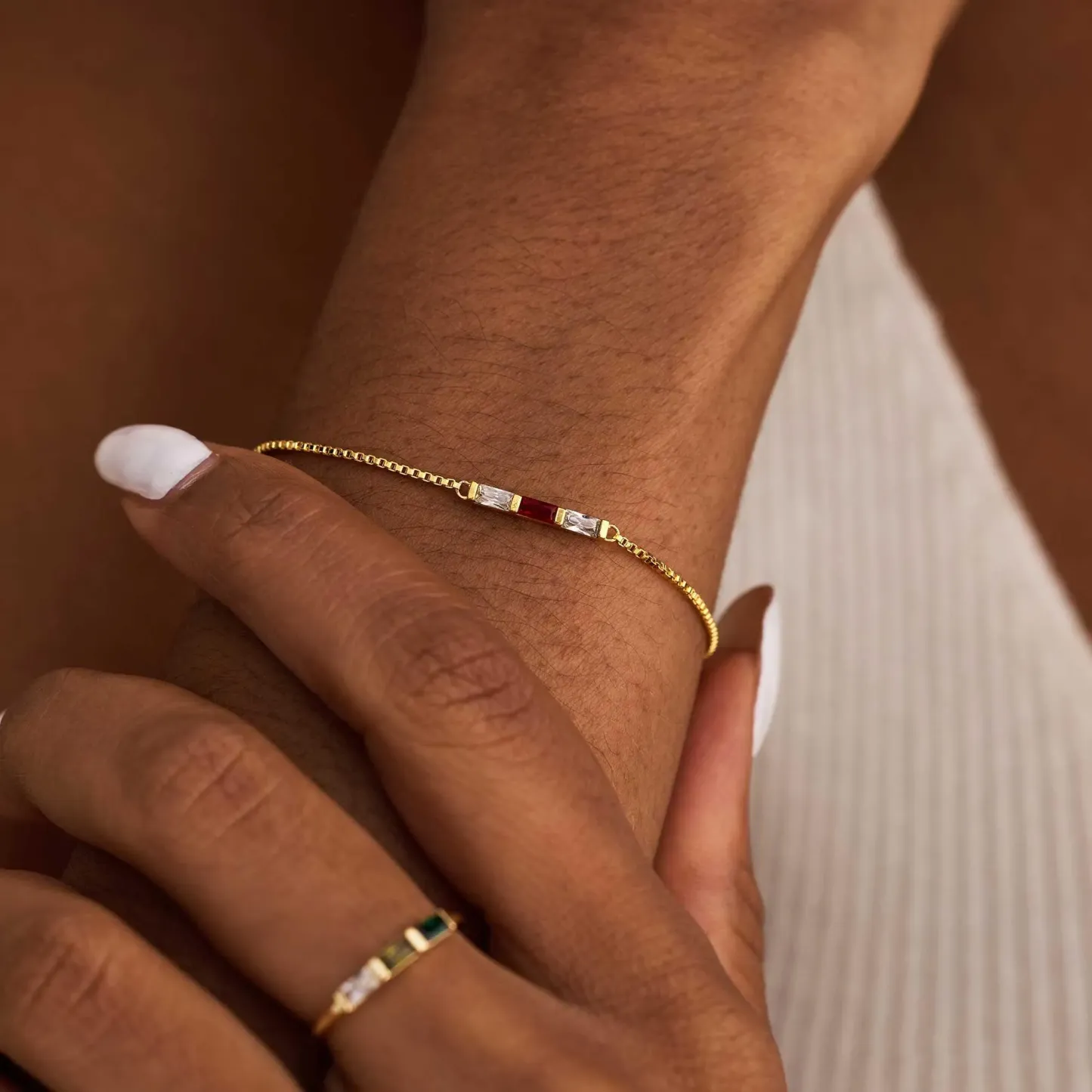 Personalized Baguette Birthstone Bracelet Dainty Family Birthstone Bracelet Modern Birthstone Bar Bracelet Christmas Gift for Her - aiprintlab