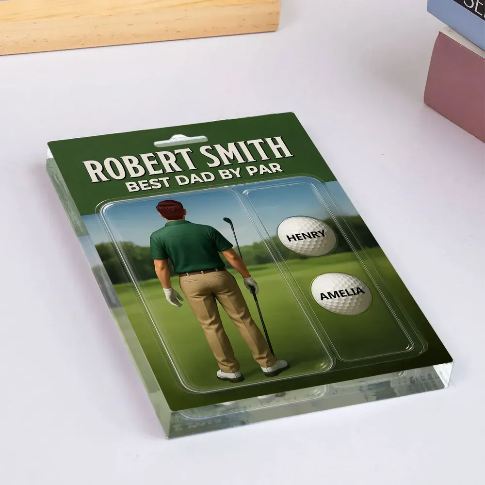 Personalized Acrylic Block Plaque “Best Dad by Par” Golf-Themed Gift with Custom Kids’ Names Perfect Father’s Day Gift for Golf-Loving Dads